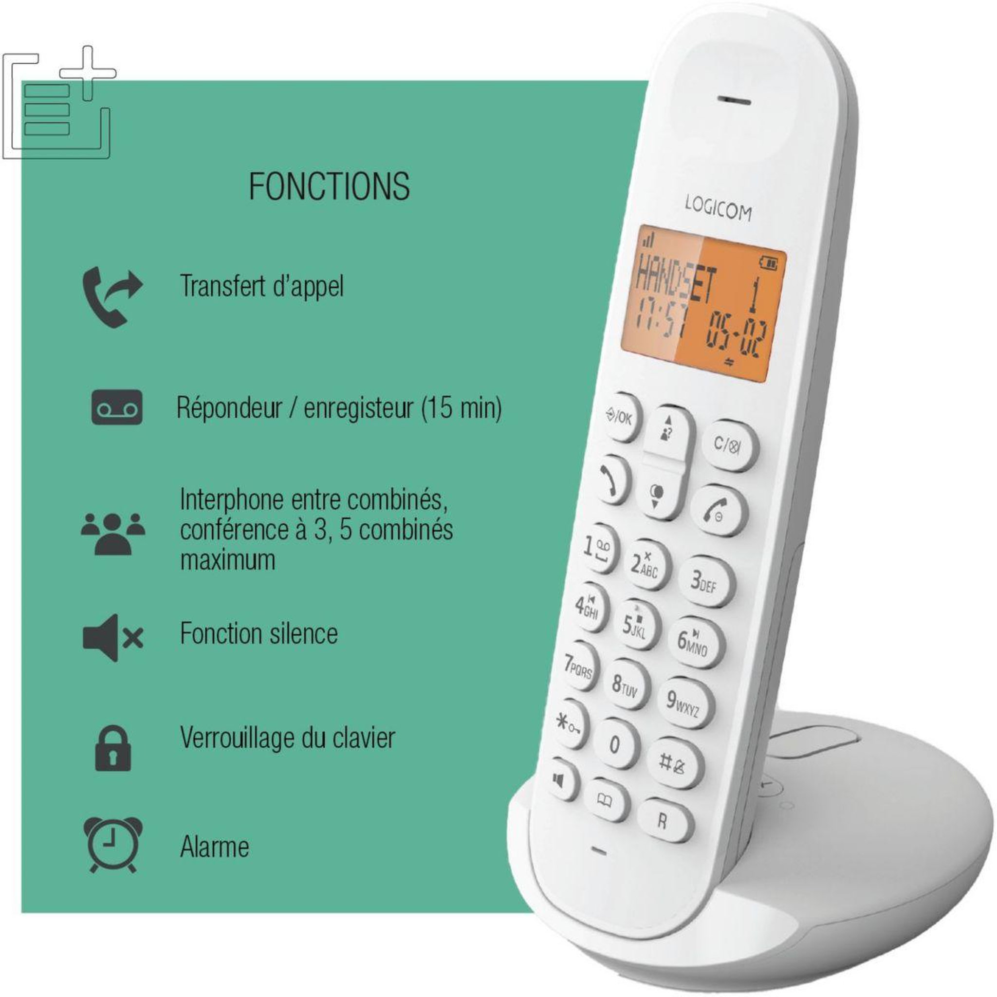Voir la diapositive 4 : Logicom Téléphone sans fil Iloa Solo Répondeur Blanc