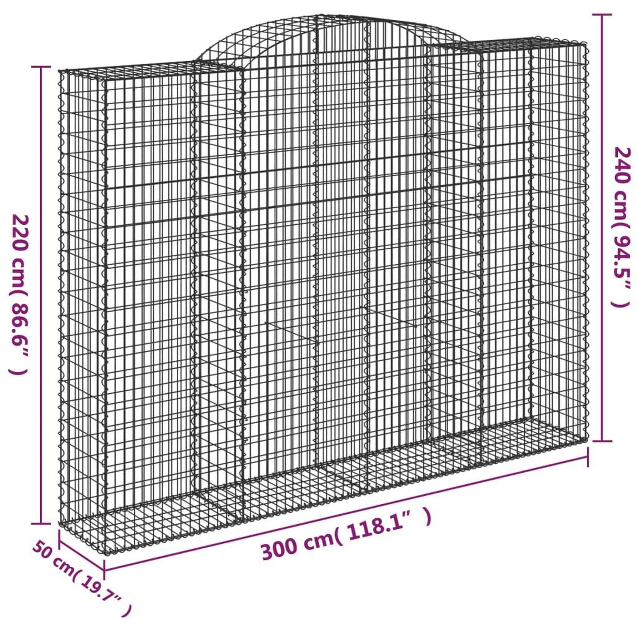 Voir la diapositive 6 : VIDAXL Panier de gabions arque 300x50x220/240 cm Fer galvanise