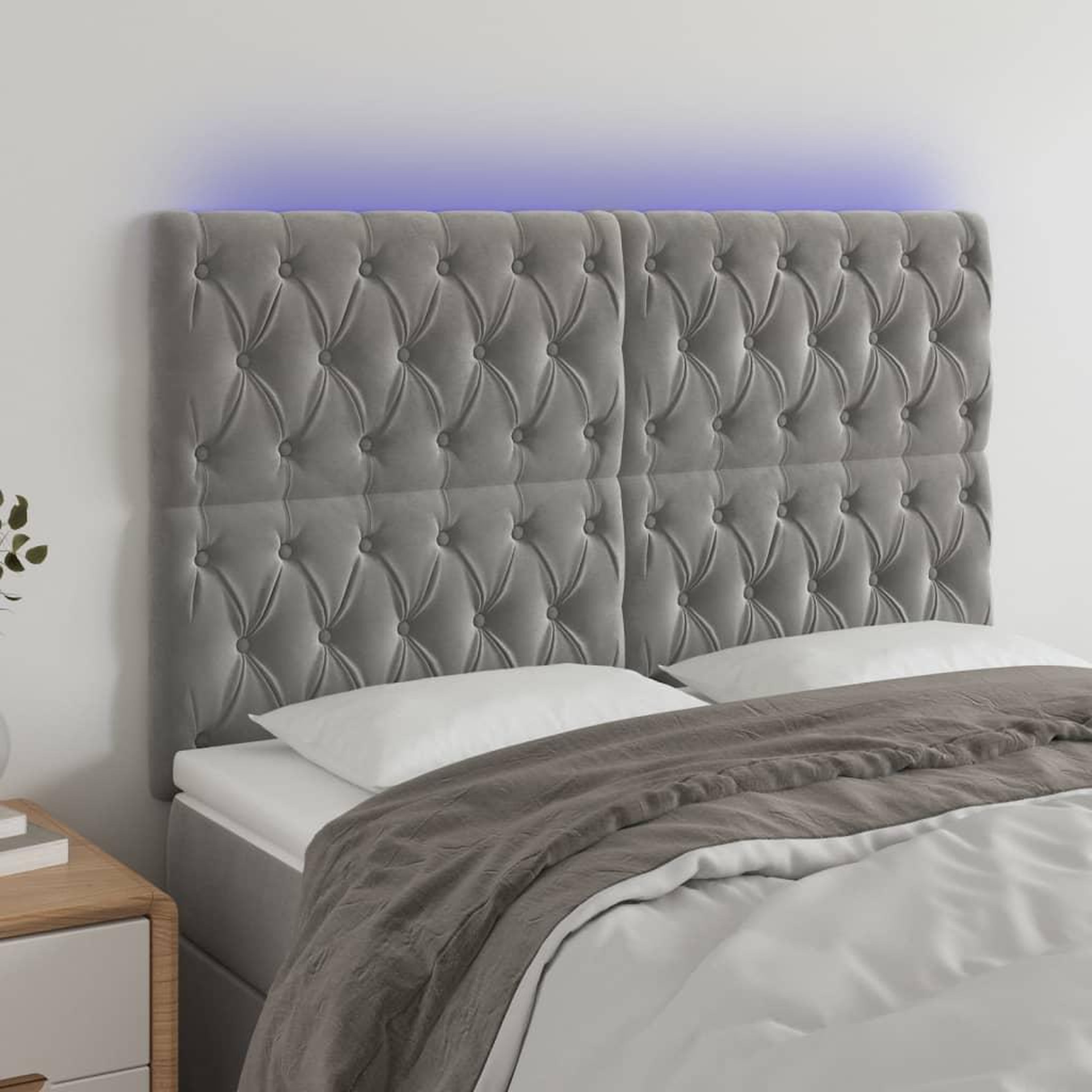 Voir la diapositive 1 : VIDAXL Tete de lit a LED Gris clair 144x7x118/128 cm Velours