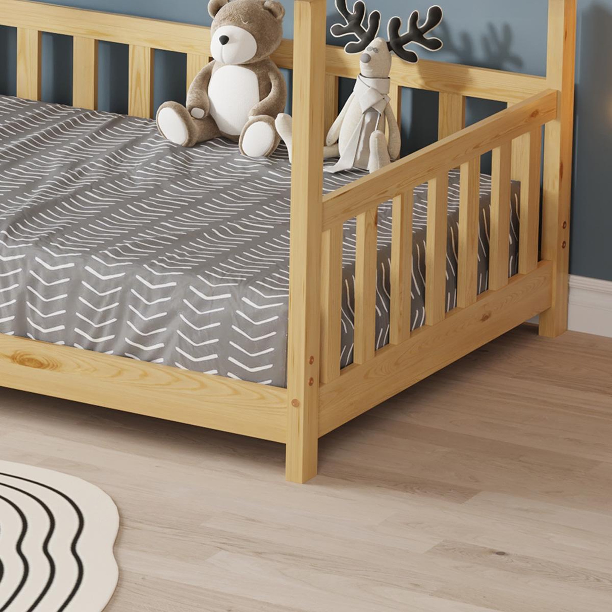 Voir la diapositive 5 : MINEA Minea | lit cabane avec barrière tchoupi 90x190 cm (matelas non inclus)