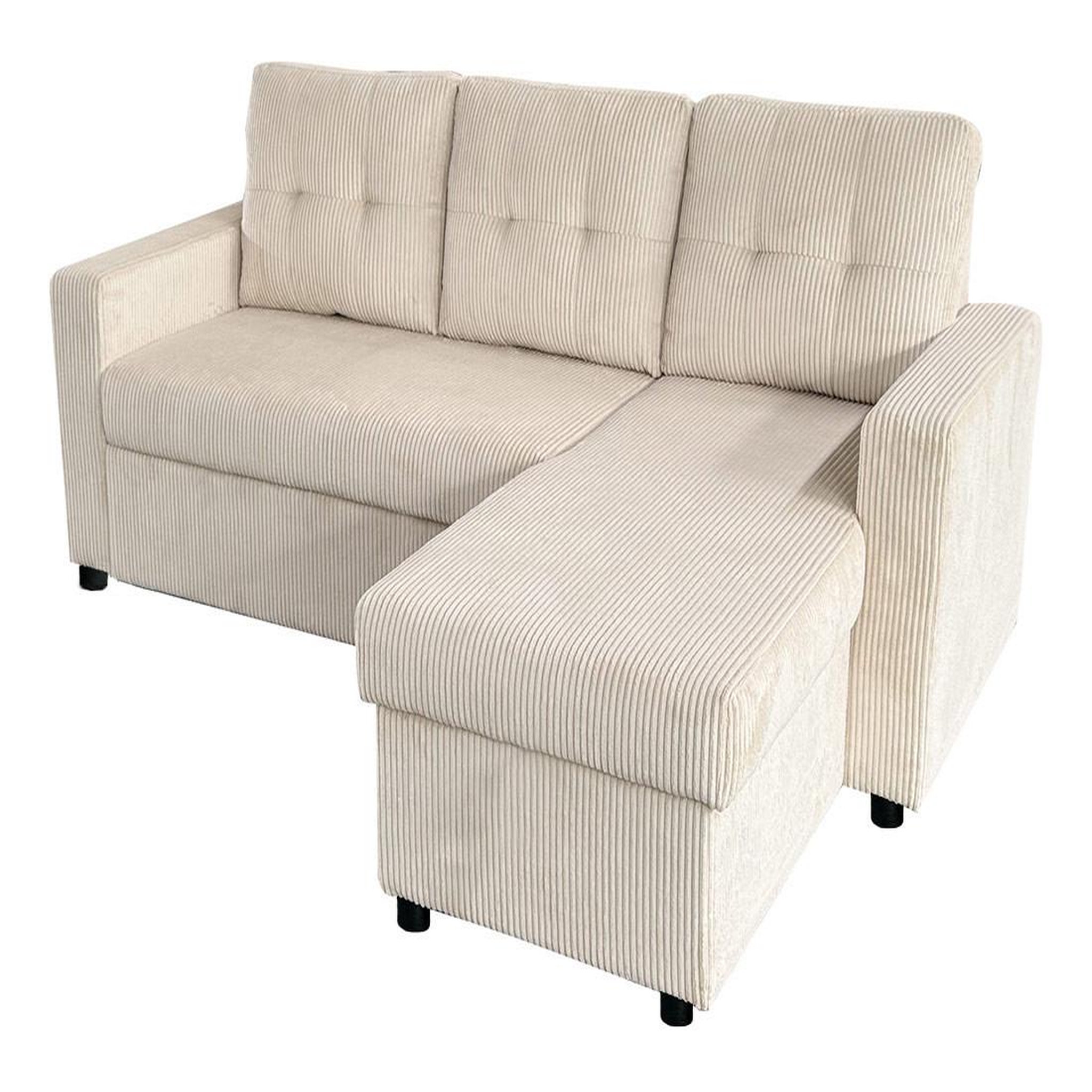 Voir la diapositive 6 : BEST MOBILIER Tulipe - canapé d'angle réversible 4 places convertible avec coffre en velours côtelé