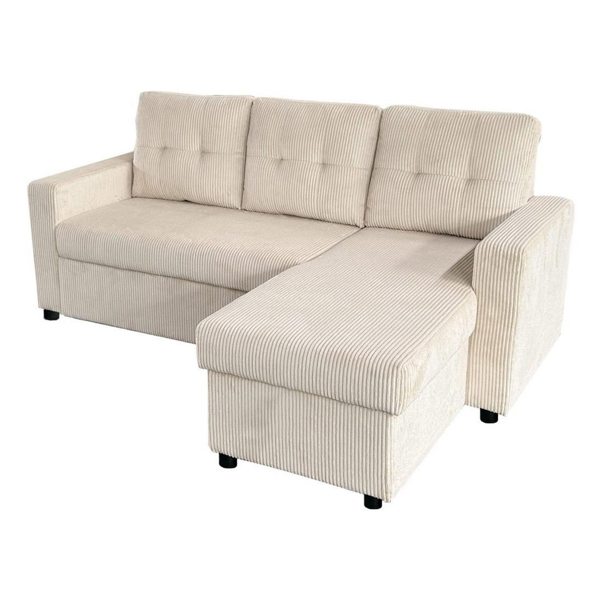 BEST MOBILIER Tulipe - canapé d'angle réversible 4 places convertible avec coffre en velours côtelé