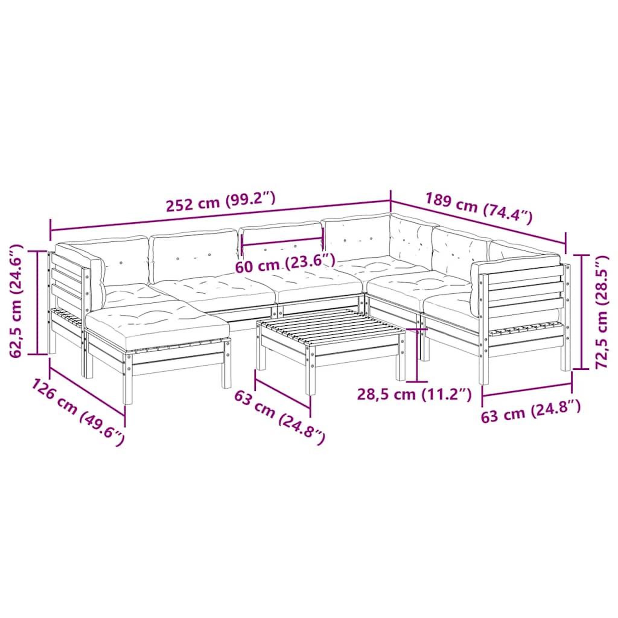 Voir la diapositive 6 : VIDAXL Salon de jardin 8 pcs avec coussins marron cire bois pin massif