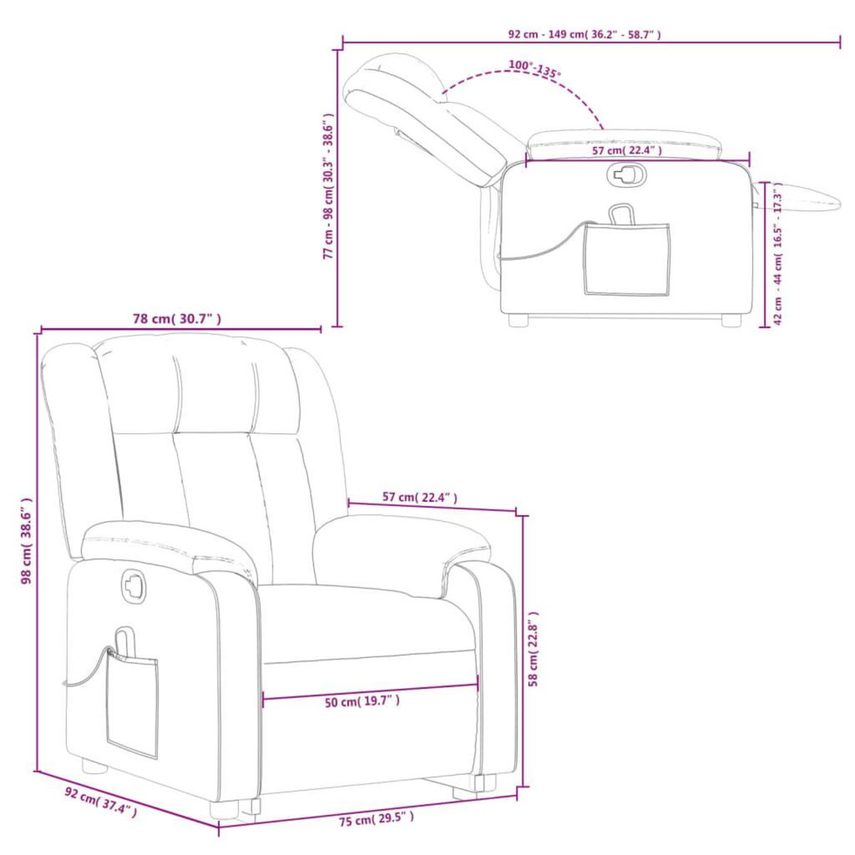 VIDAXL Fauteuil de massage inclinable Gris fonce Tissu