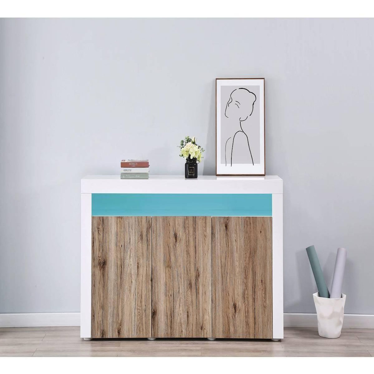 Habitat et Jardin Buffet LED  Bogota  - 155 x 40 x 92 cm - Chêne / Blanc laqué