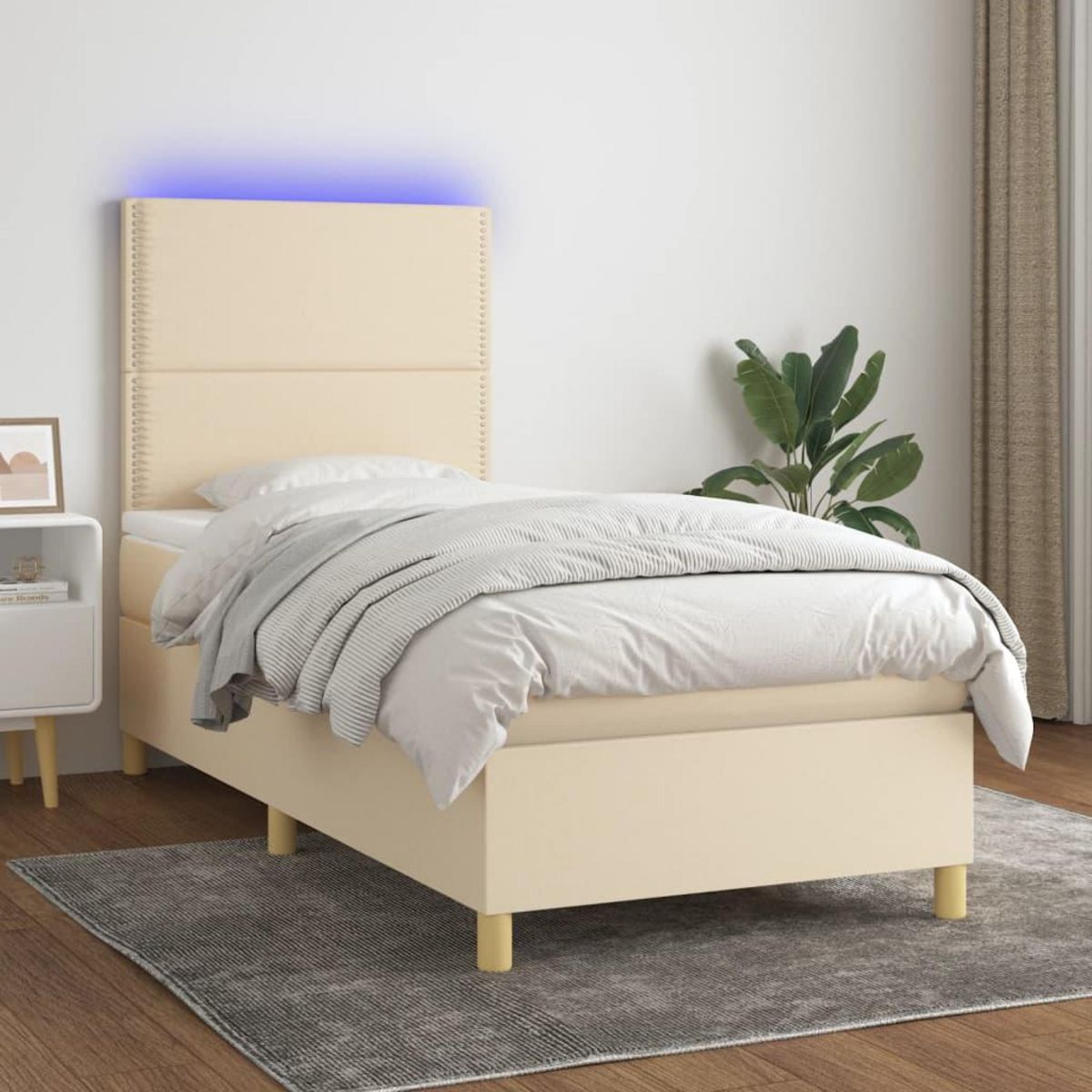 VIDAXL Sommier a lattes de lit et matelas et LED Creme 80x200cm Tissu