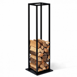 ID MARKET Range bûches vertical acier noir avec étagère H.112 CM pour cheminée