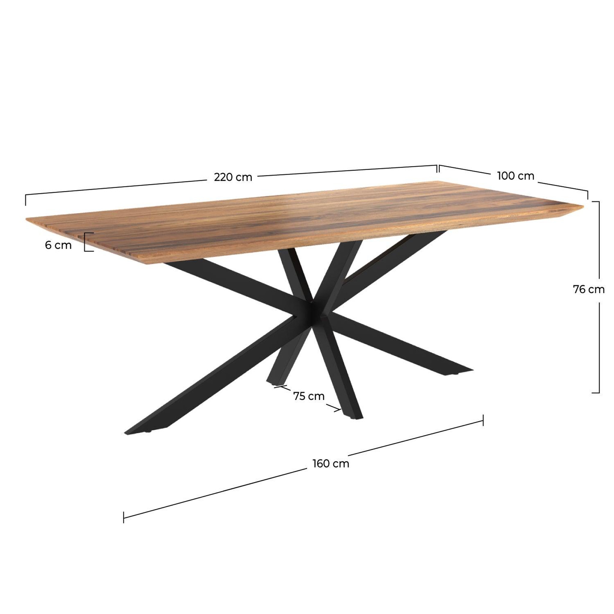 Voir la diapositive 4 : MAISON PAVANE Table rectangulaire 8 personnes en bois de suar et métal 220 cm-Sudirman