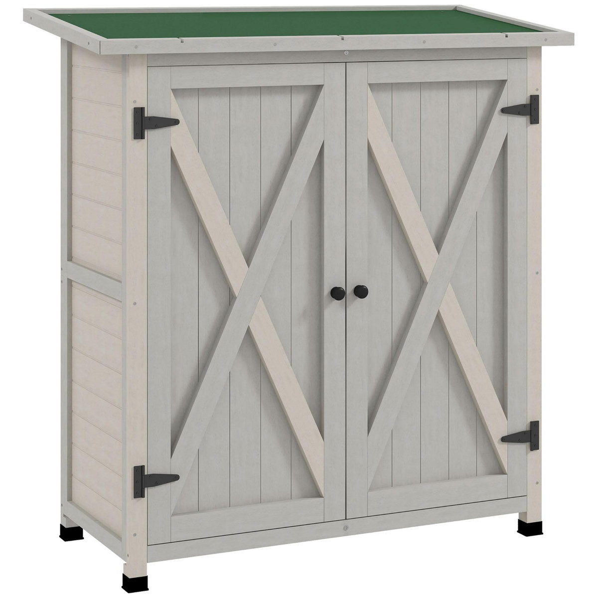 OUTSUNNY Abri de jardin armoire de jardin sur pied dim. 110L x 55l x 117H cm 2 étagères 2 portes toit bitumé bois sapin pré-huilé gris clair
