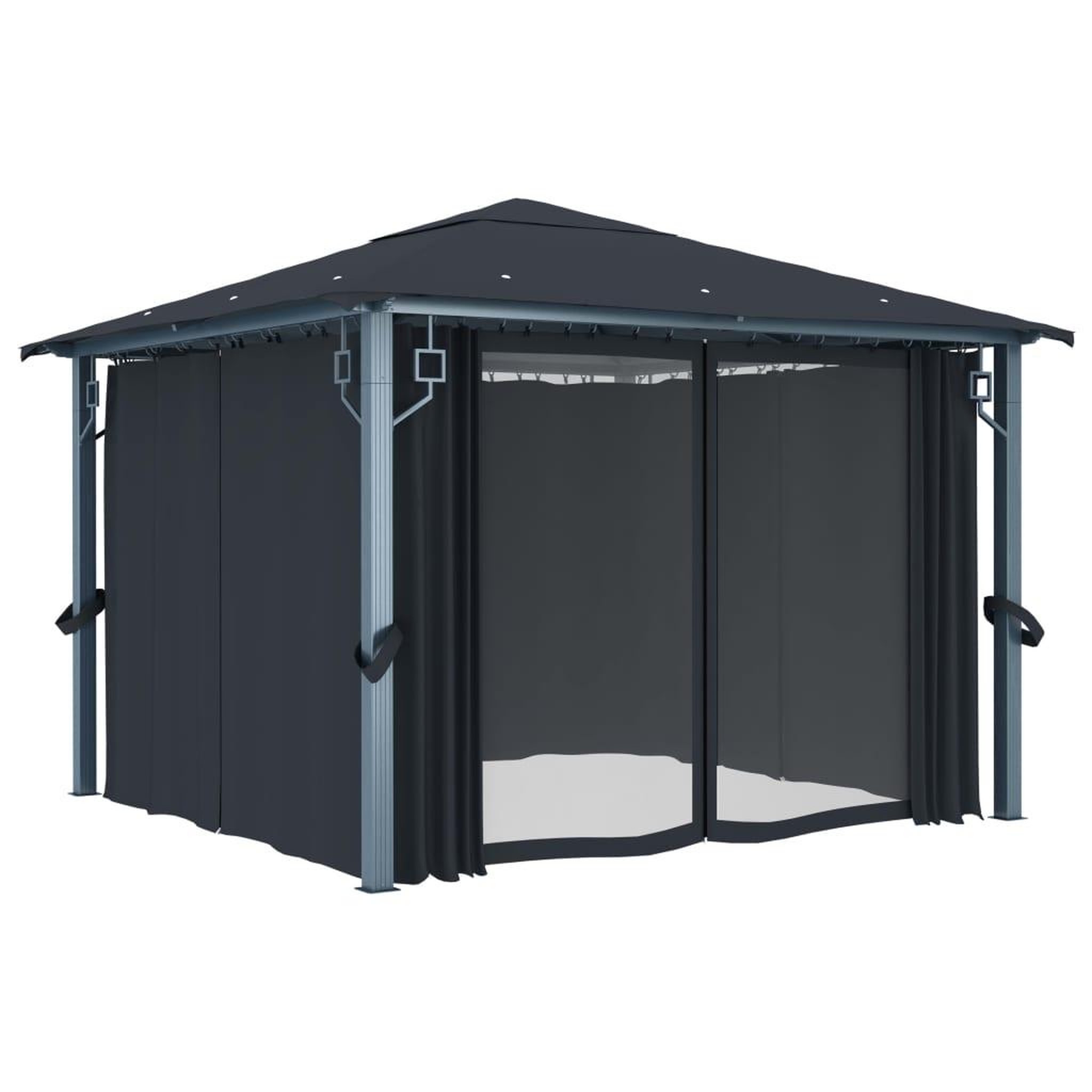 Voir la diapositive 2 : VIDAXL Tonnelle avec rideau 300x300 cm Anthracite Aluminium