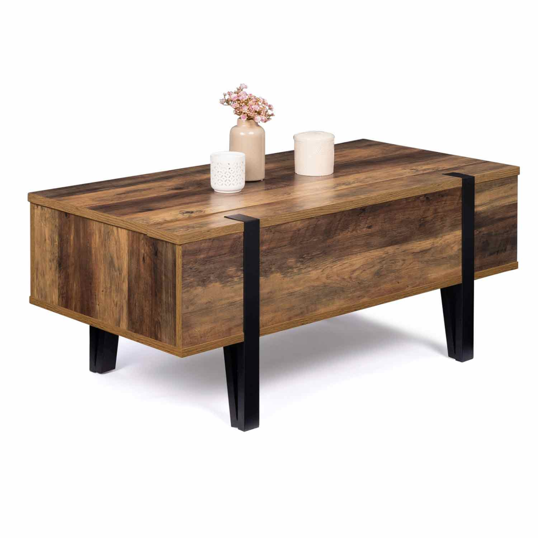 Voir la diapositive 4 : ID MARKET Table basse plateau relevable rectangulaire austria bois pied épingle
