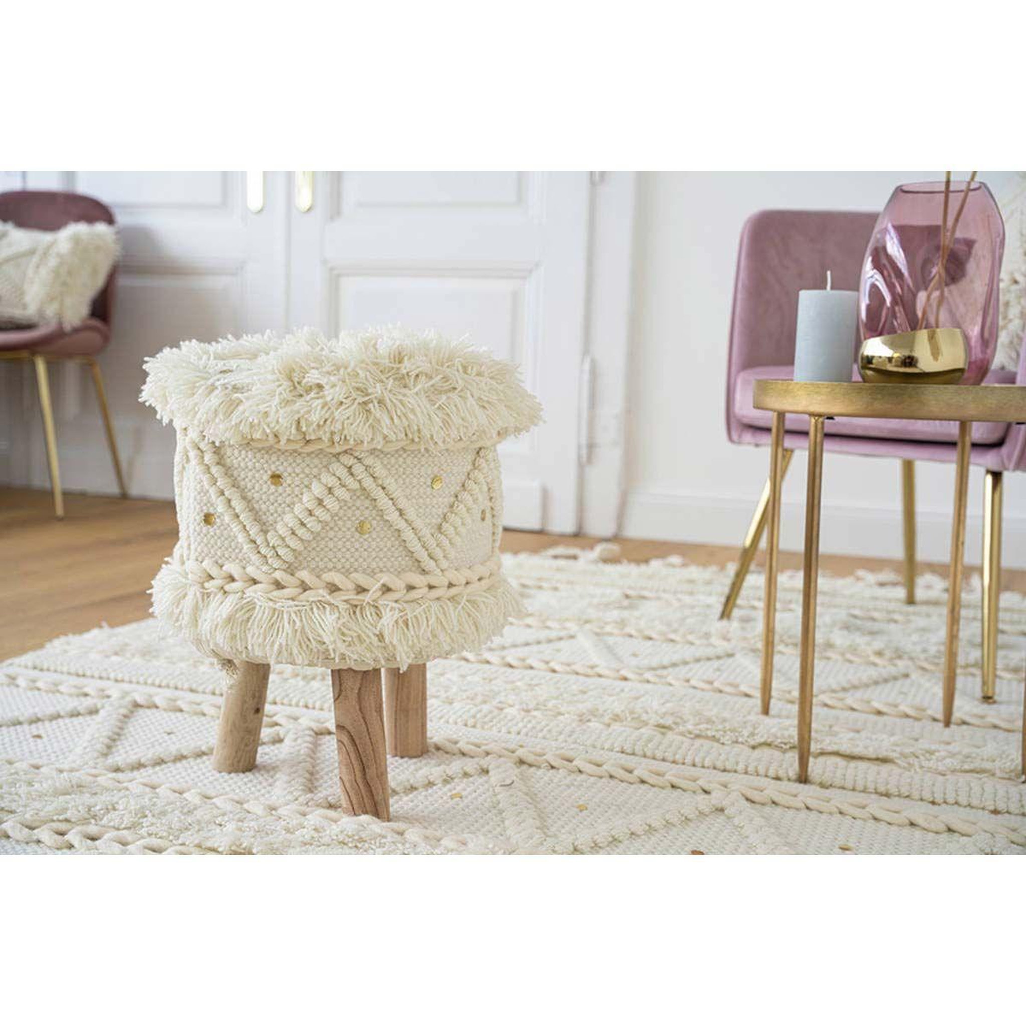Voir la diapositive 4 : Paris Prix Tabouret bohème fait à la main  bohist v  50cm crème
