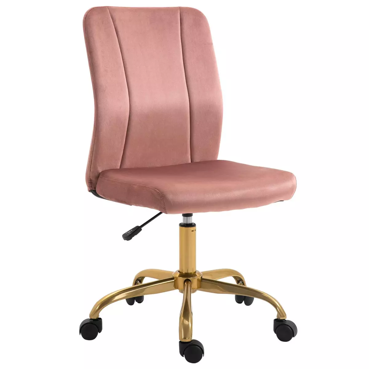 VINSETTO Vinsetto Chaise de bureau style Art déco hauteur réglable pivotante 360° piètement métal doré velours rose poudré