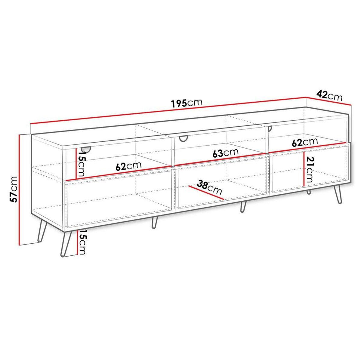 BEST MOBILIER Sorolla - meuble tv - 3 tiroirs et 3 niches - 195 cm