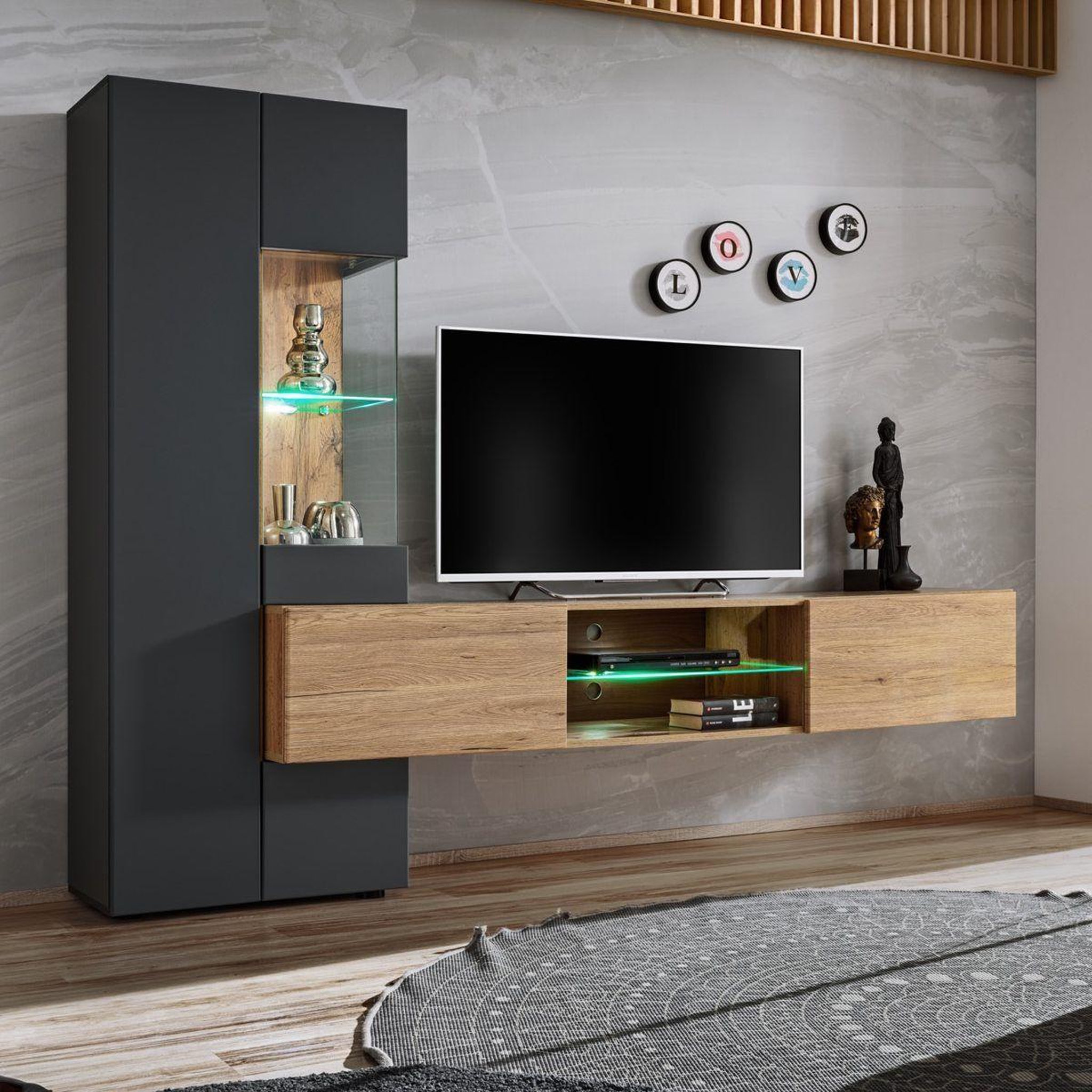 Paris Prix Ensemble meuble tv design  try  210cm chêne & gris