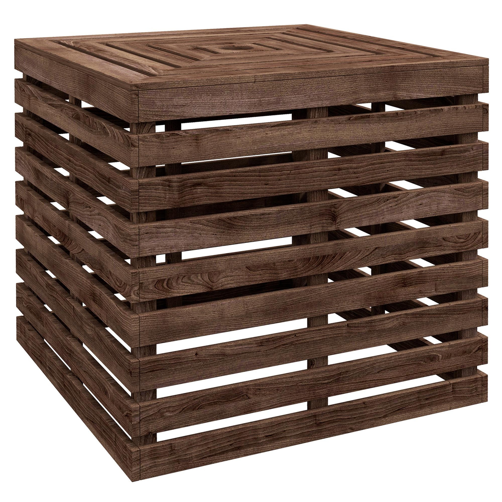 Voir la diapositive 1 : OUTSUNNY Pied de parasol coffre de rangement table basse 3 en 1 bois de sapin