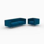 Rendez vous déco Ensemble canapé et fauteuil en velours bleu 3 places-Gatsby