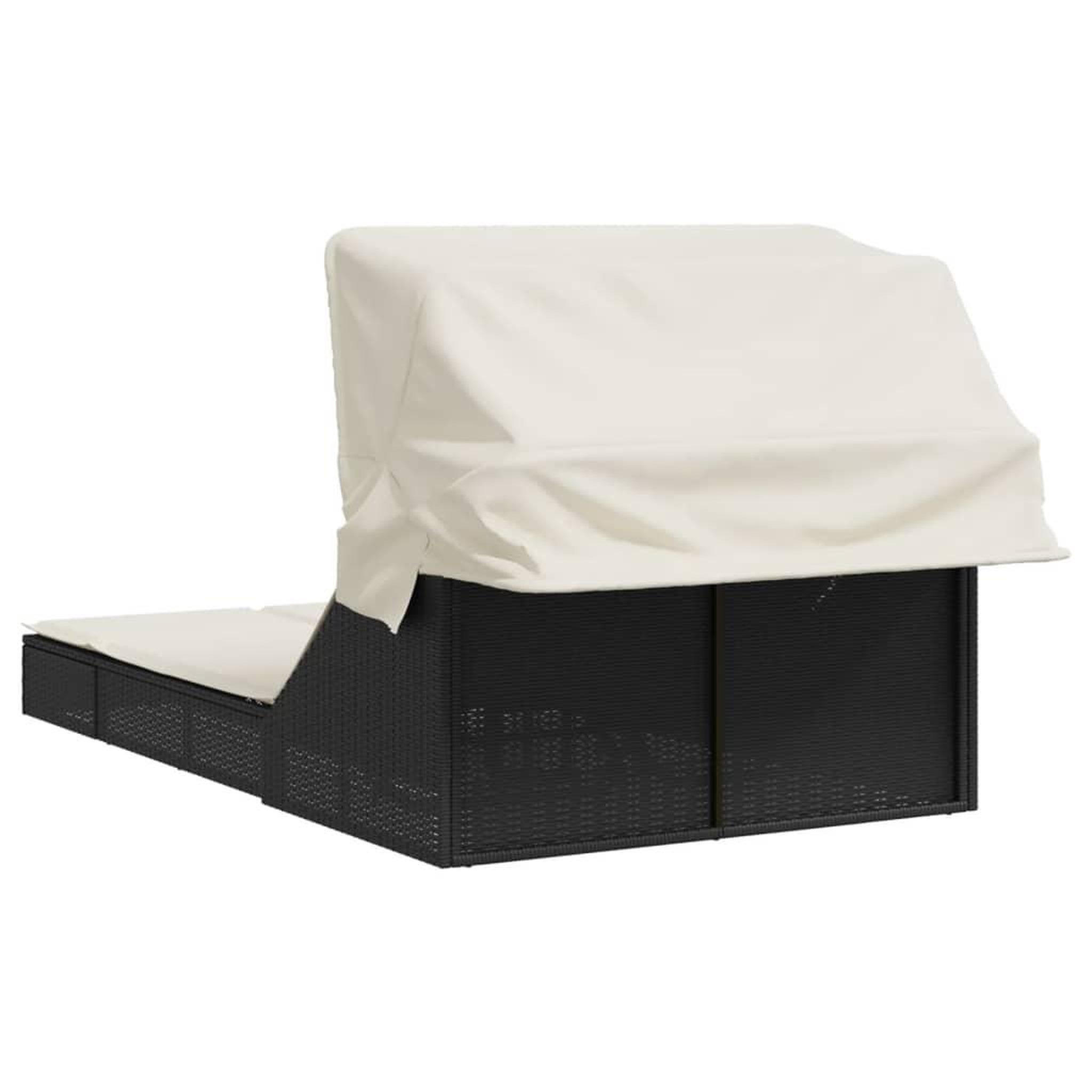Voir la diapositive 5 : VIDAXL Chaise longue double et auvent et coussins noir resine tressee