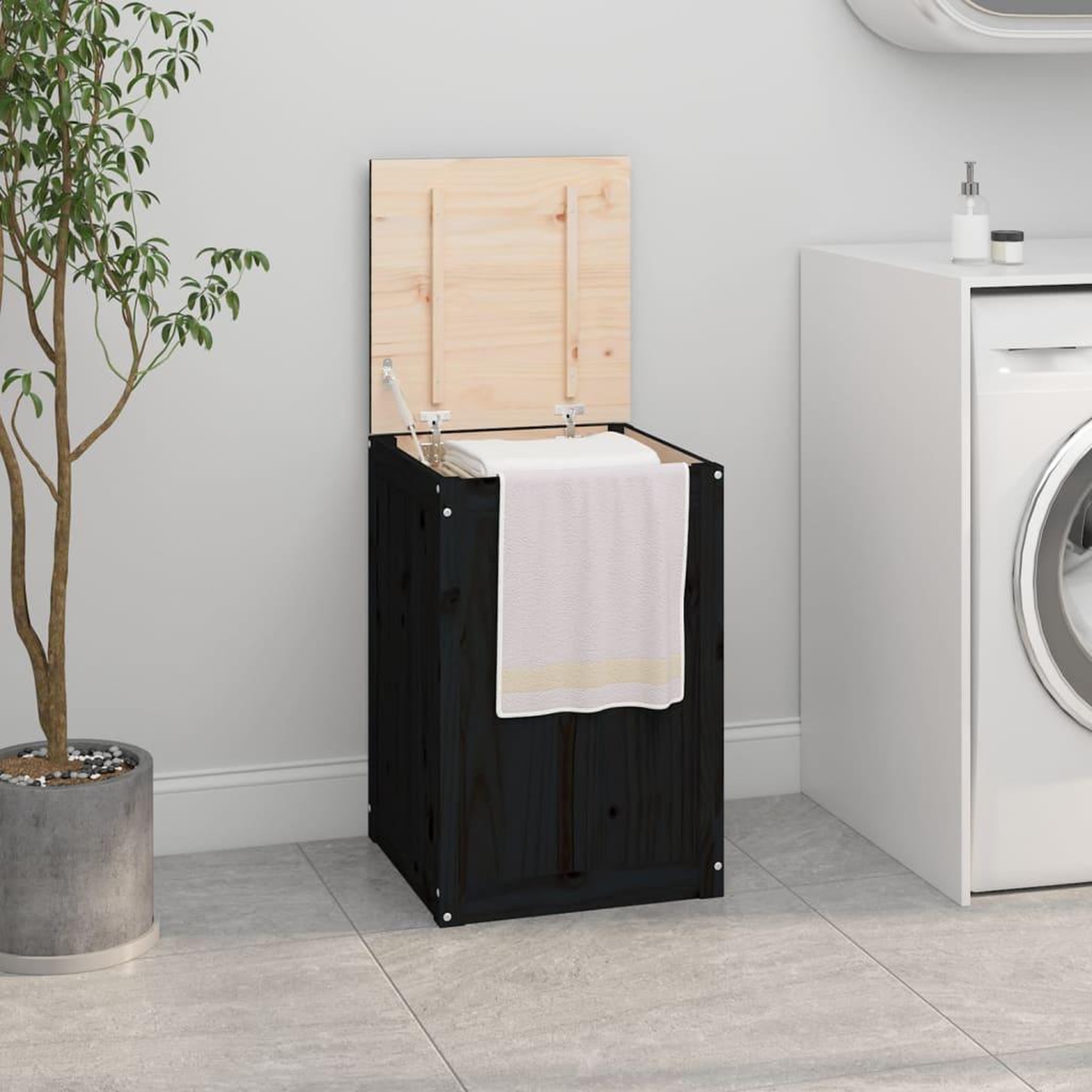 Voir la diapositive 1 : VIDAXL Boîte a linge Noir 44x44x66 cm Bois massif de pin