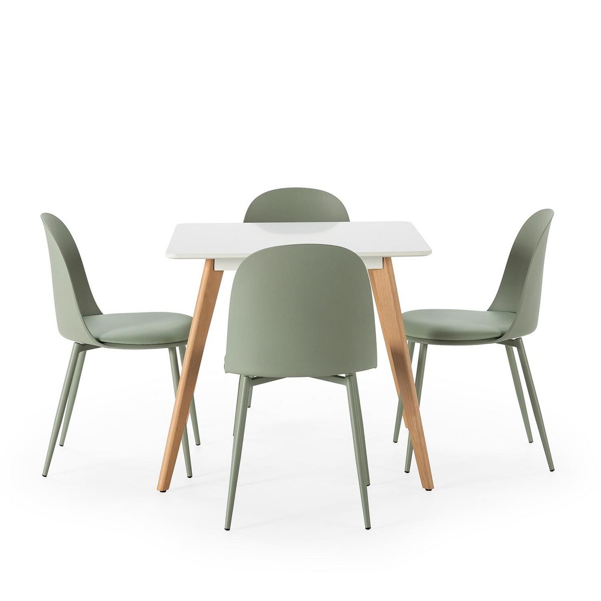 VS VENTA-STOCK Ensemble table 80x80 cm et 4 chaises de salle à manger Kana Vert