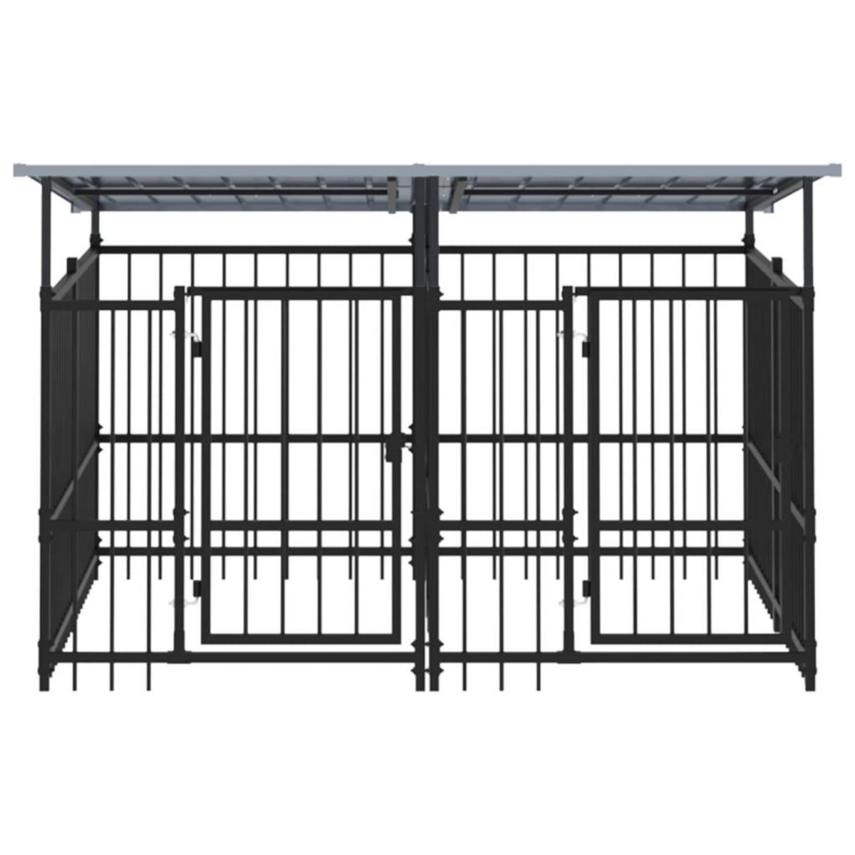 VIDAXL Chenil d'exterieur avec toit pour chiens Acier 3,75 m²