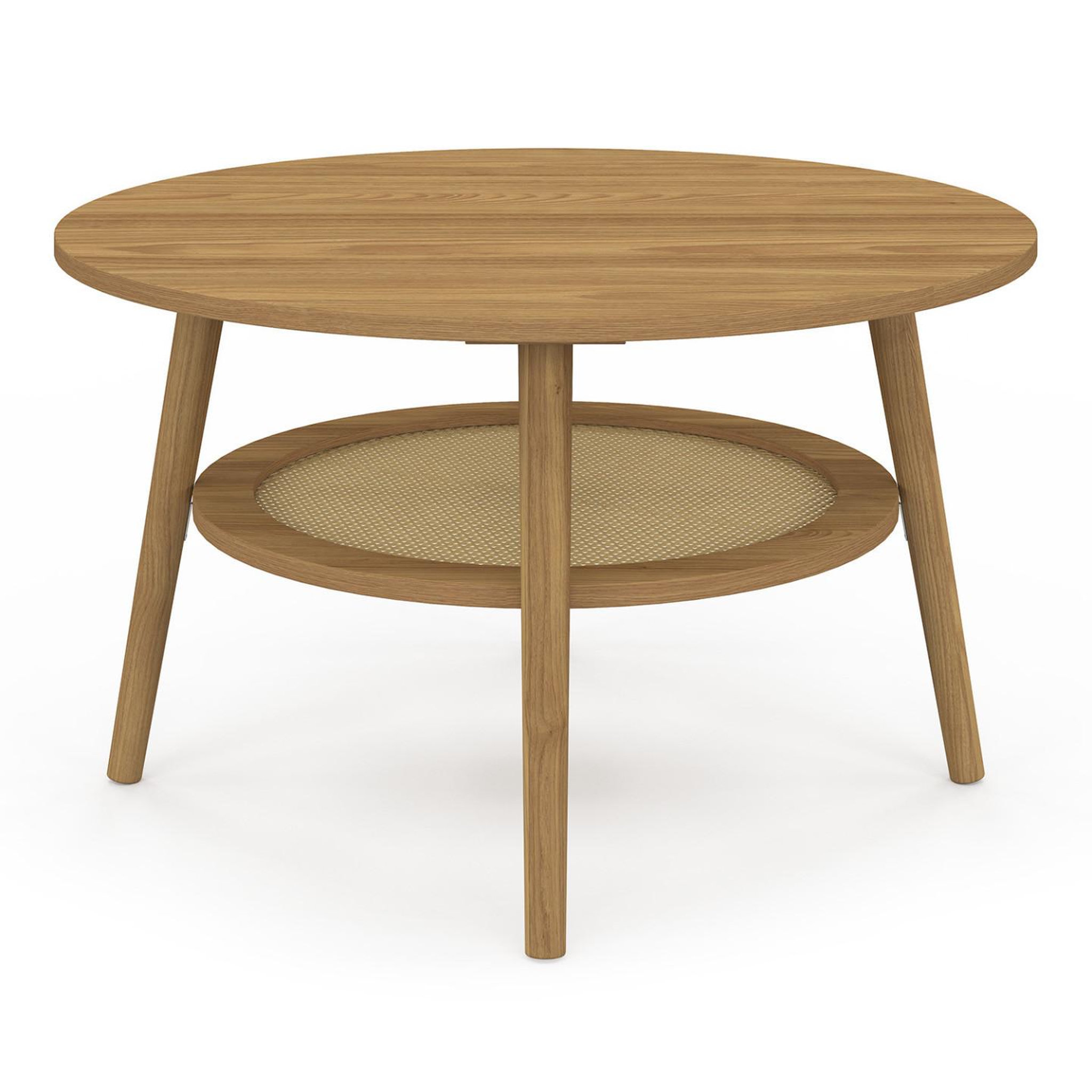 Voir la diapositive 3 : ID MARKET Table basse ronde hanae 70 cm bois façon hêtre et plateau effet naturel cannage