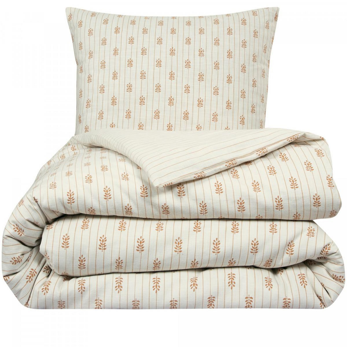 FUTURE HOME Parure de lit double à rayures fleurie effet lin