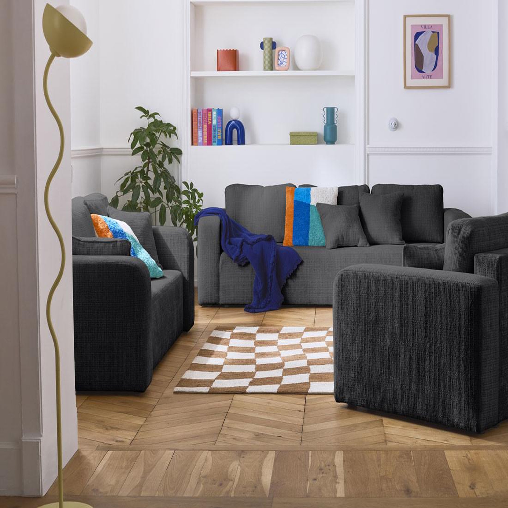Voir la diapositive 4 : BEST MOBILIER Miro - canapé droit 3 places - convertible avec coffre - en velours texturé