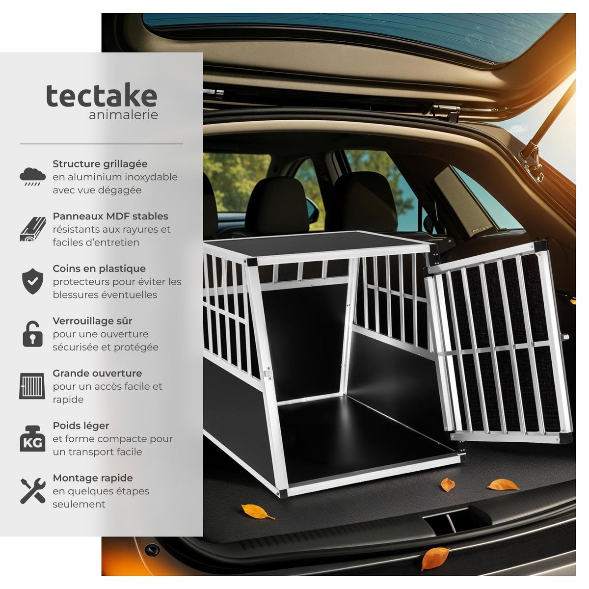 tectake Cage de transport pour chien simple sécurisée avec dos incliné noir
