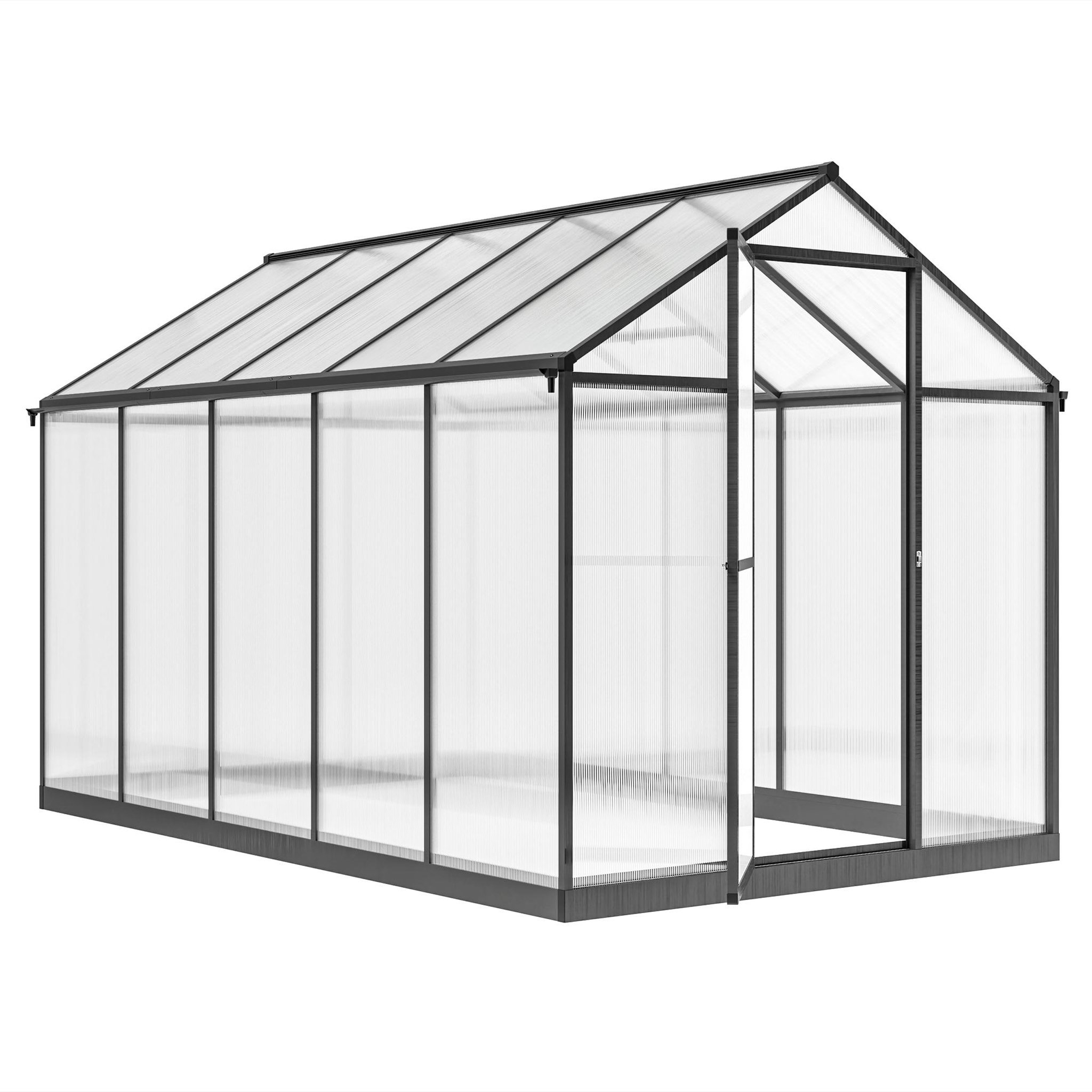 Voir la diapositive 5 : OUTSUNNY Serre de jardin alu polycarbonate 5,5 m² dim. 3,03x1,83x1,95m fondation lucarne porte loquet anthracite