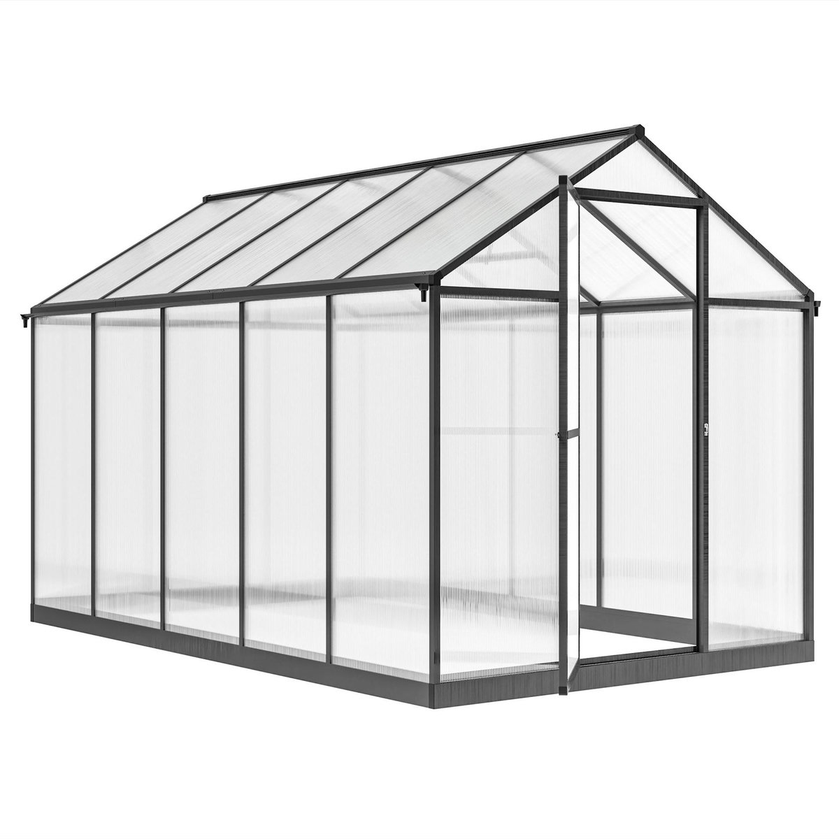 OUTSUNNY Serre de jardin alu polycarbonate 5,5 m² dim. 3,03x1,83x1,95m fondation lucarne porte loquet anthracite