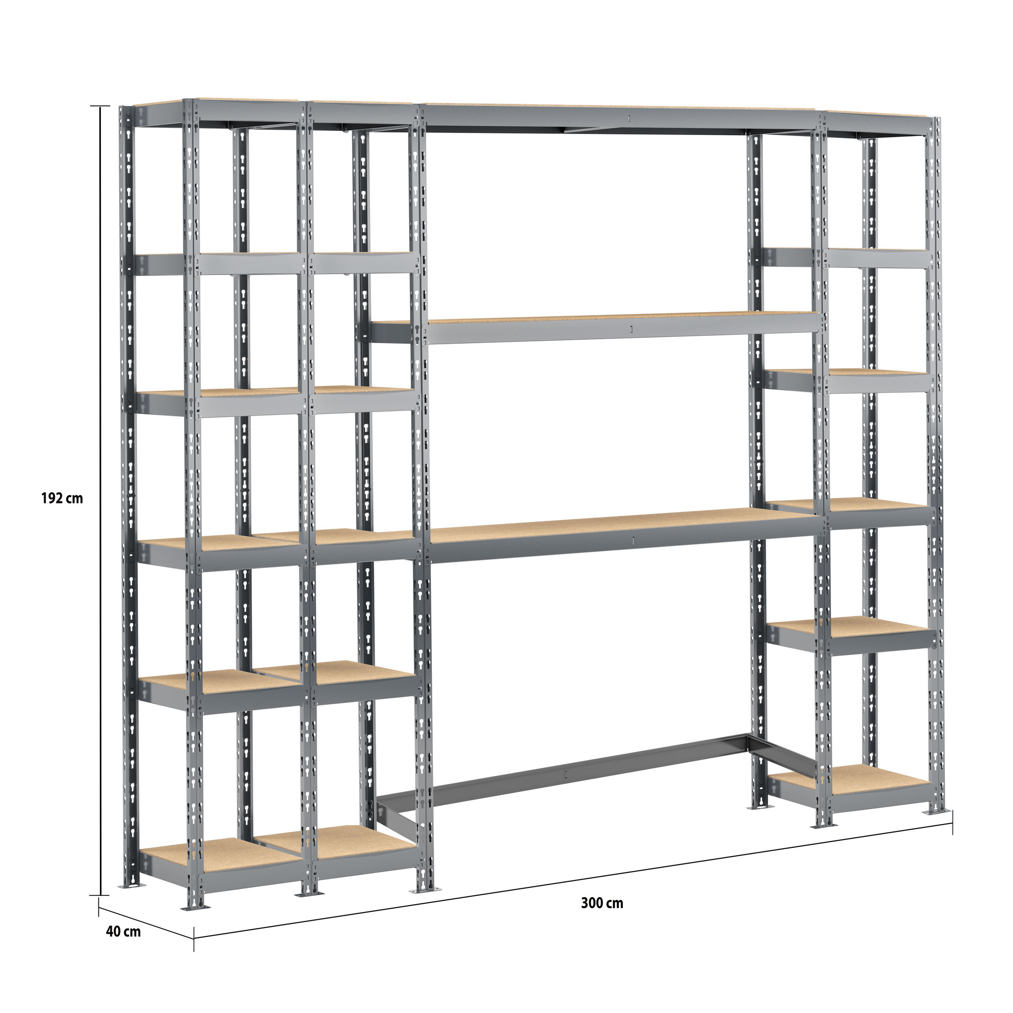 Voir la diapositive 2 : Concept rangement de garage MODULÖ STORAGE SYSTEME EXTENSION 4 étagères 21 plateaux longueur 300 cm