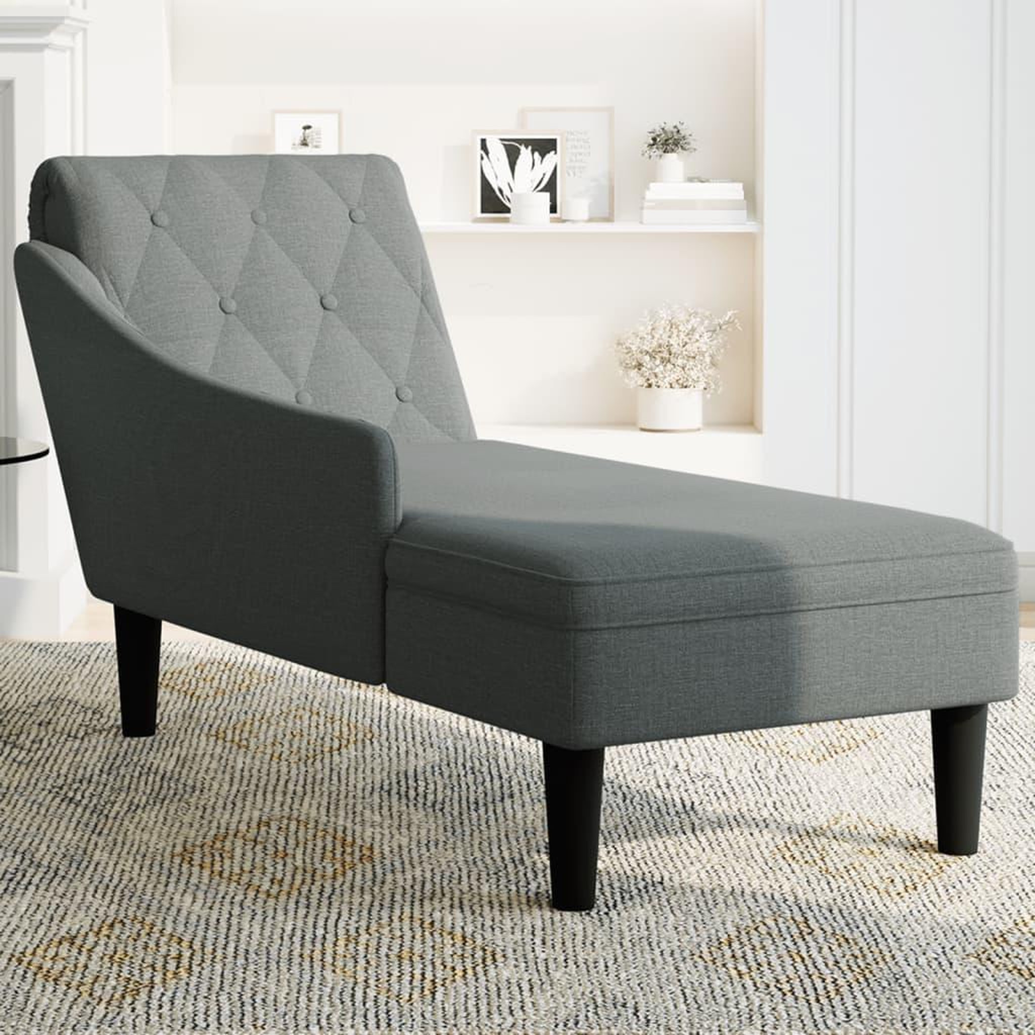 Voir la diapositive 3 : VIDAXL Fauteuil long avec coussin et accoudoir droit gris fonce tissu