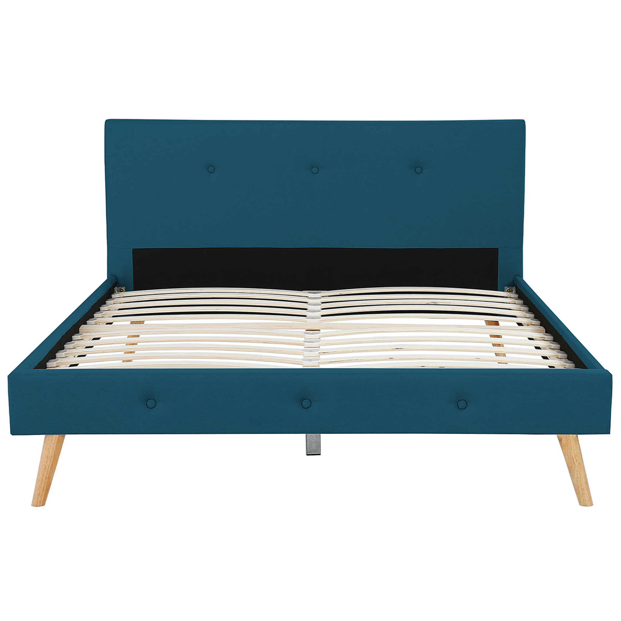 Voir la diapositive 4 : ID MARKET Lit double scandinave oslo avec tête de lit et sommier 140 x 190 cm tissu bleu canard