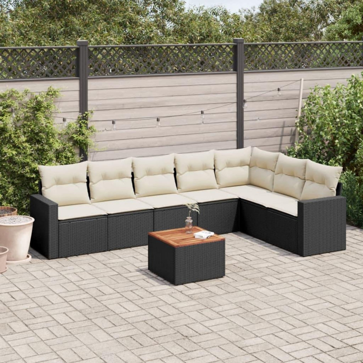 VIDAXL Salon de jardin 8 pcs avec coussins noir resine tressee