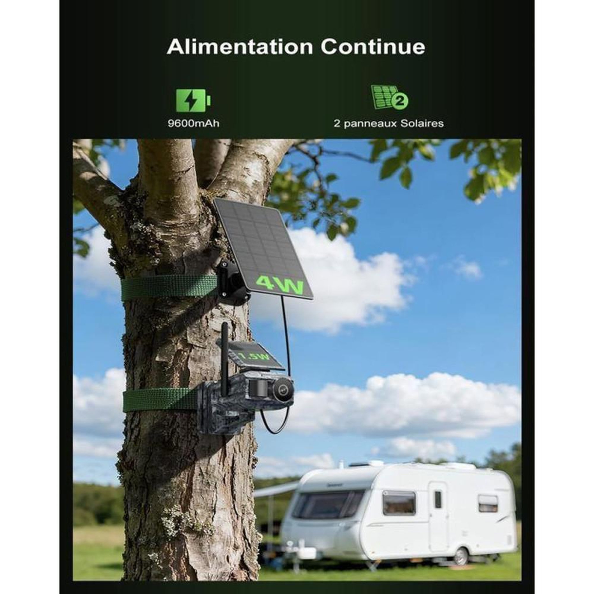 Voir la diapositive 3 : Caméra de surveillance extérieure sans fil solaire 4G 5MP avec zoom optique x30, vision nocturne 150 m, détection humaine, audio bidirectionnel, IP66