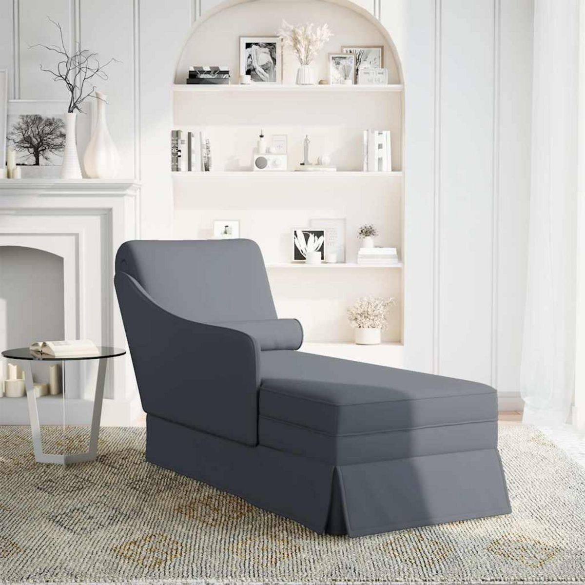 VIDAXL Fauteuil long et traversin accoudoir droit gris fonce velours