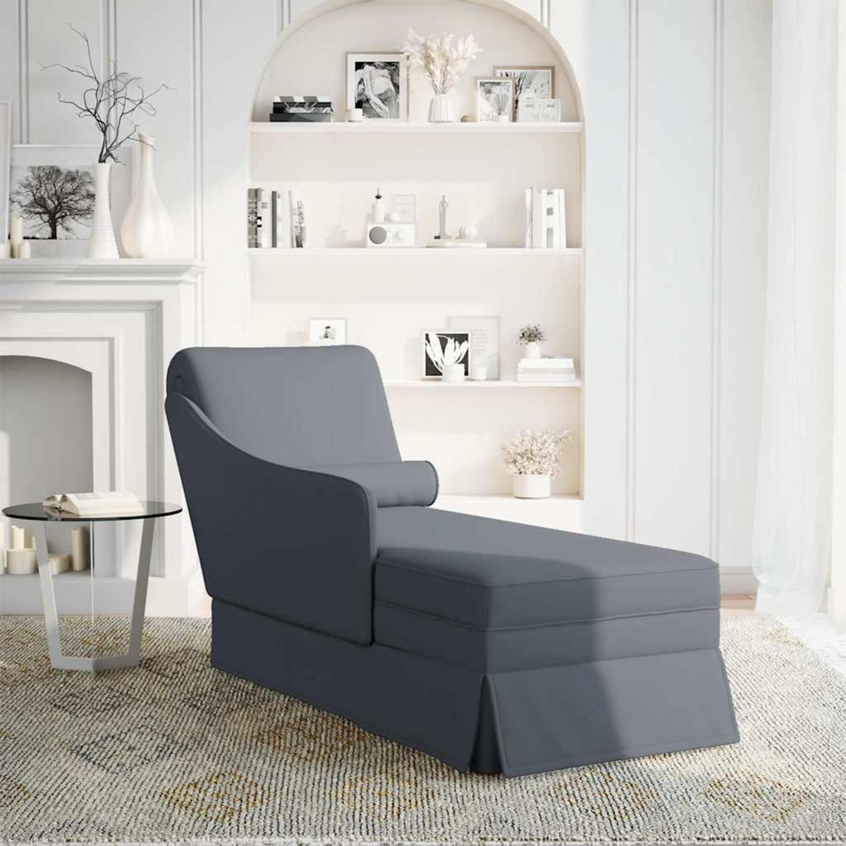 VIDAXL Fauteuil long et traversin accoudoir droit gris fonce velours