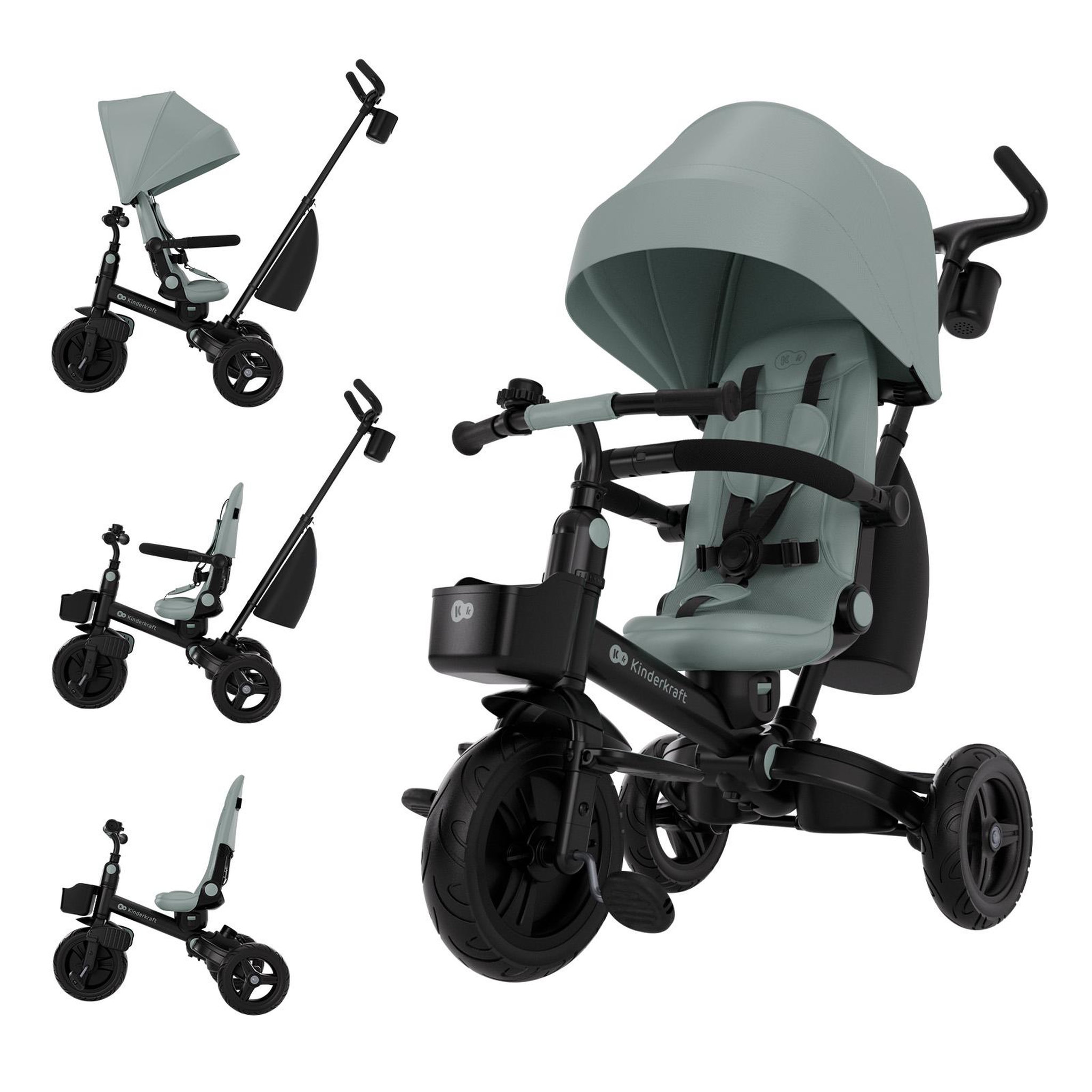 KINDERKRAFT Tricycle Kinderkraft AVEO 2 PLUS 6-en-1 évolutif, siège 360°, position allongée, canopy UPF50+, pliage rapide, Vert