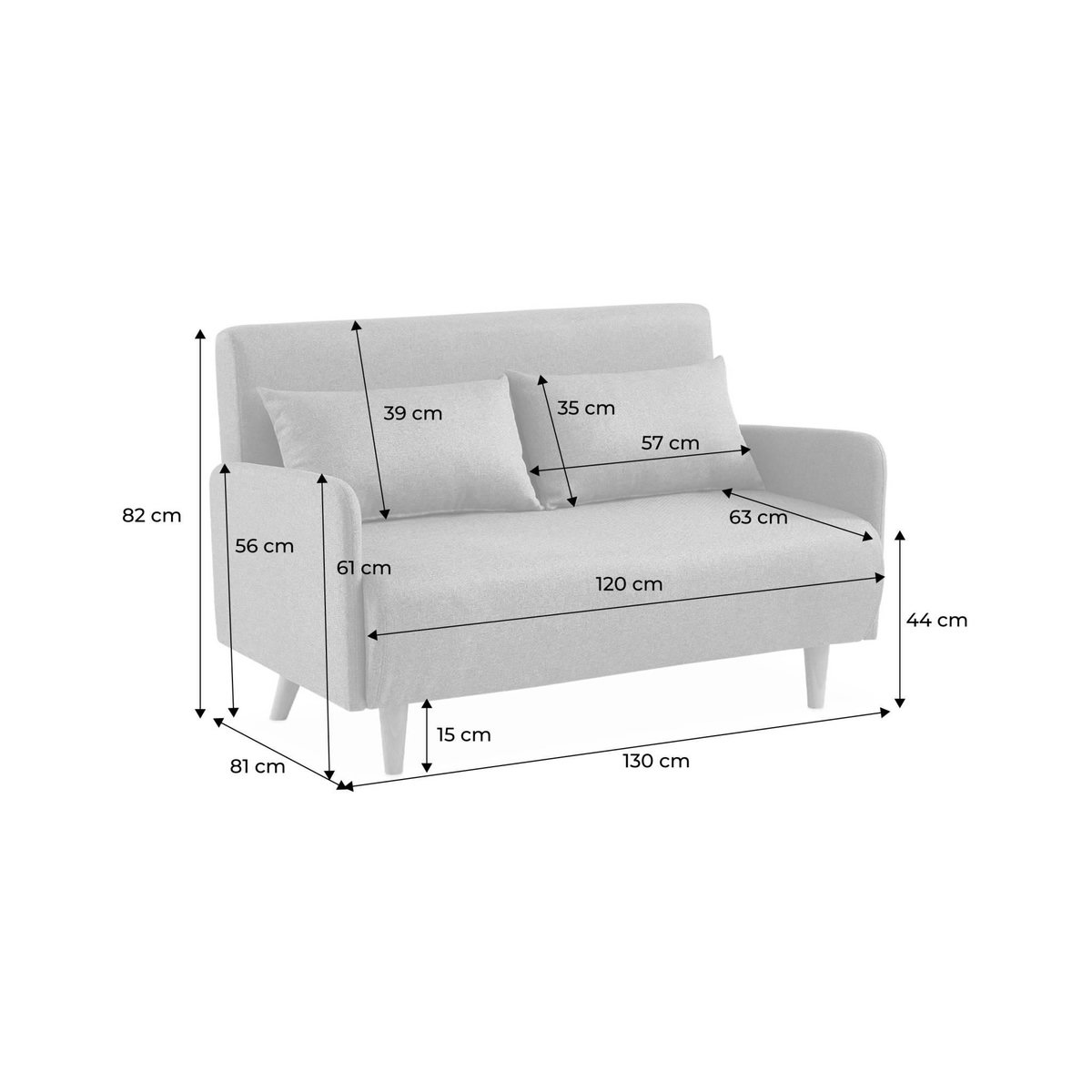 SWEEEK Canapé convertible en velours - Panam - 2 places scandinave. pieds bois foncé. vieux rose. banquette. dossier inclinable
