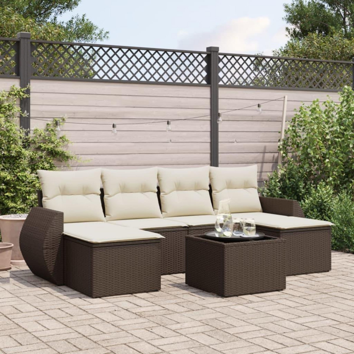 VIDAXL Salon de jardin avec coussins 7 pcs marron resine tressee