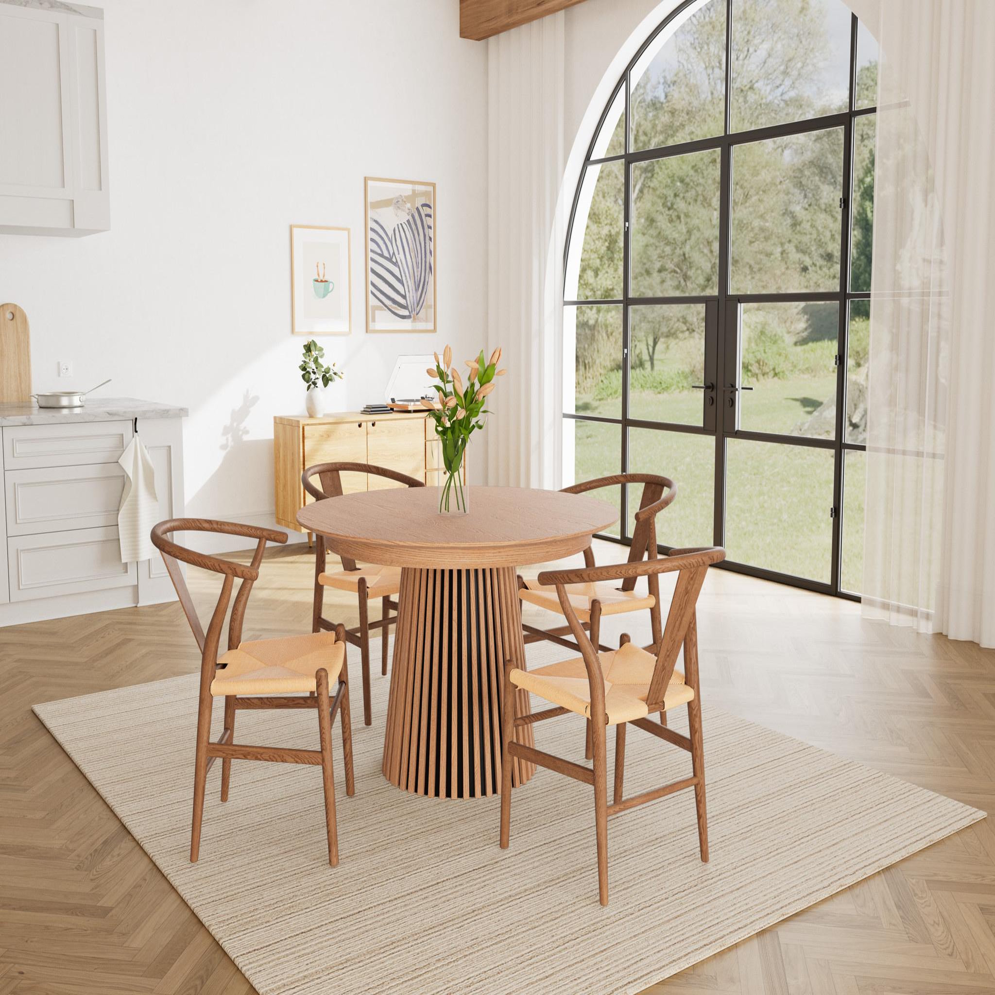 Voir la diapositive 2 : LISA DESIGN Freya - table à manger ronde extensible - effet bois - 4 à 8 personnes