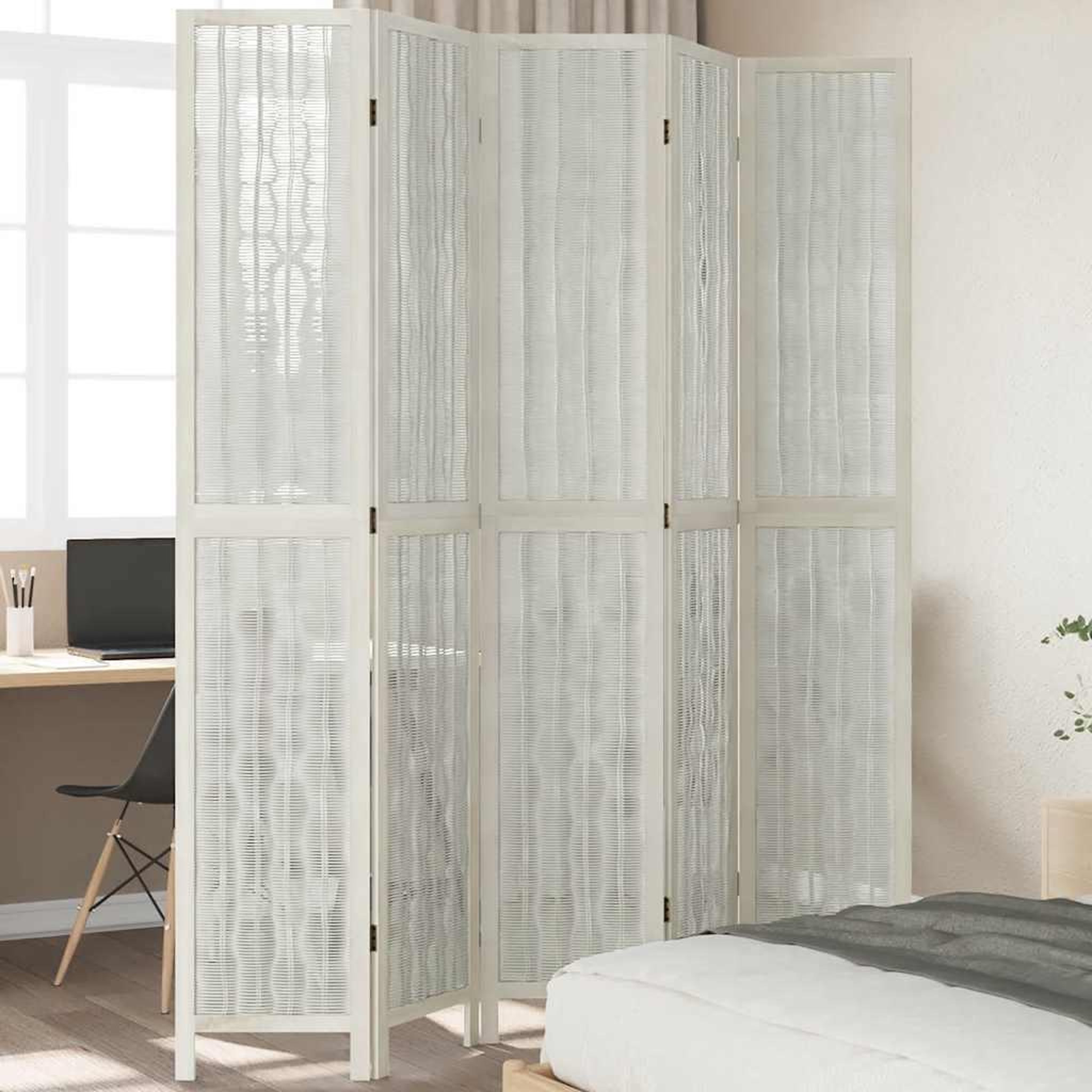 VIDAXL Cloison de separation 5 panneaux blanc bois de paulownia massif