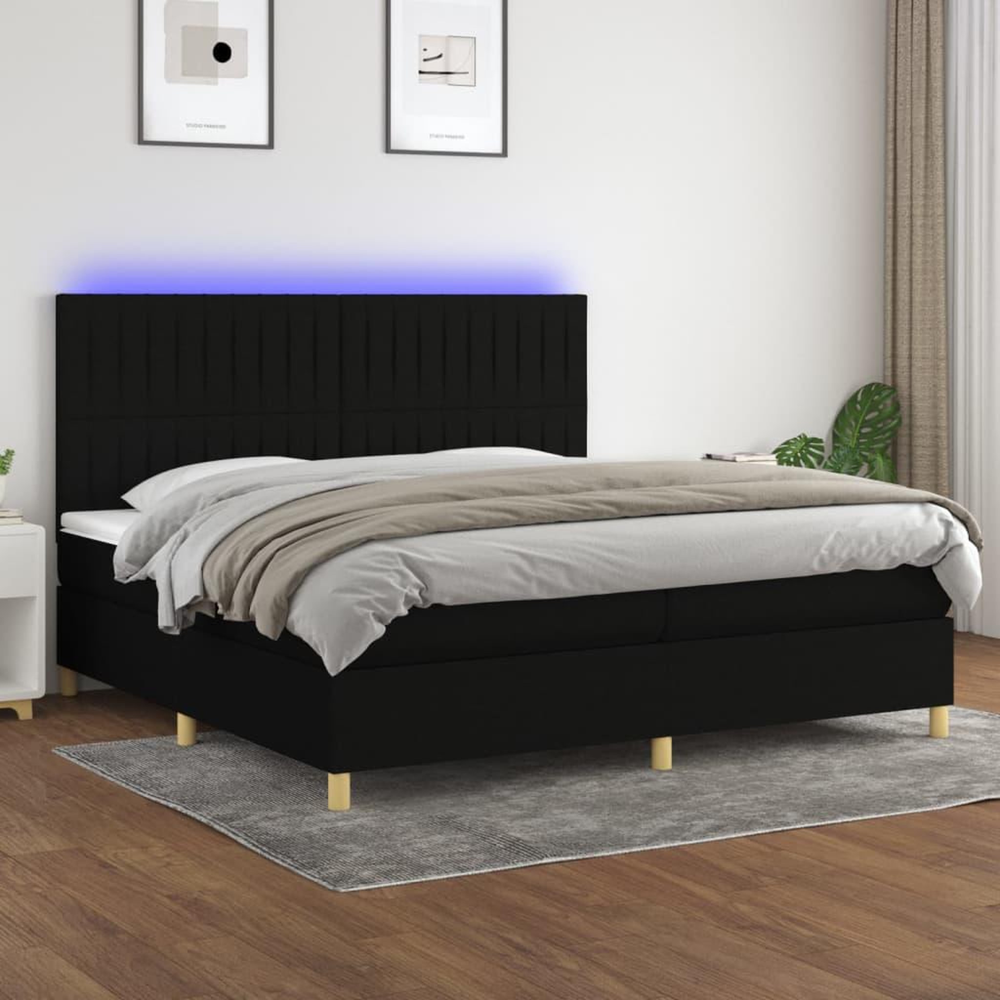 Voir la diapositive 1 : VIDAXL Sommier a lattes de lit et matelas et LED Noir 200x200 cm Tissu
