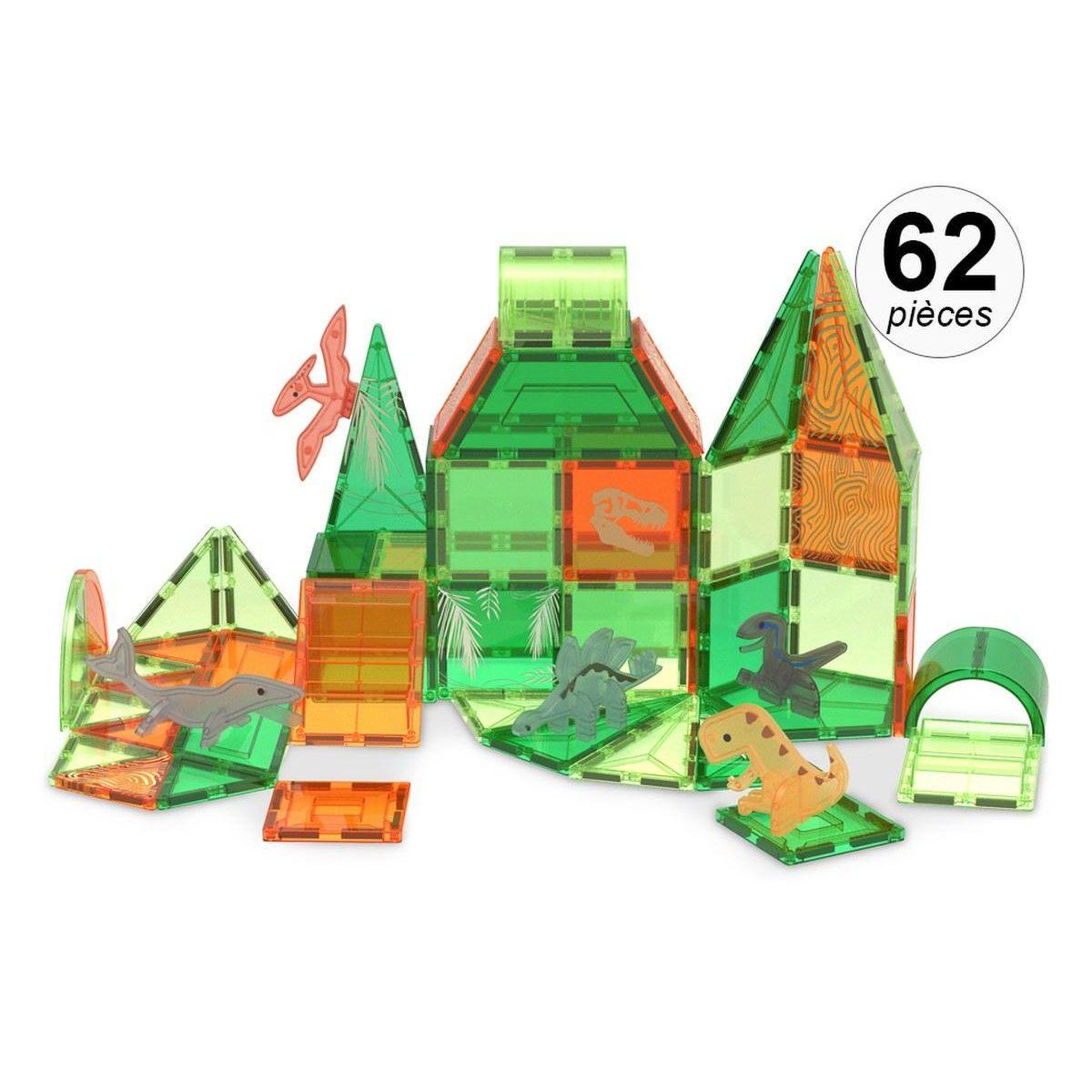 1001JOUETS Jeu de construction magnétique - 62 pièces - À partir de 3 ans - Dinosaures