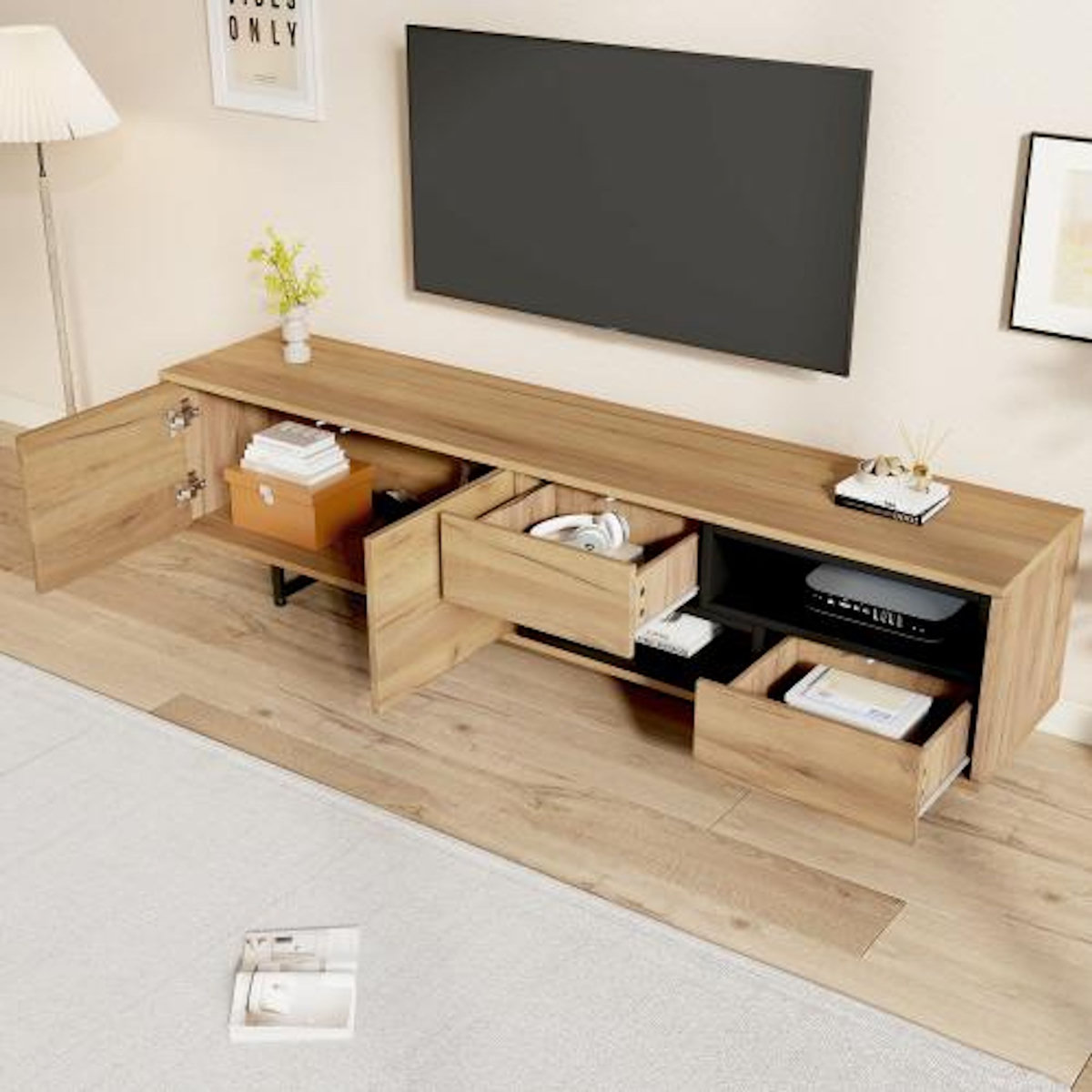 MERAX Meuble tv naturel 173 cm panneau de particules