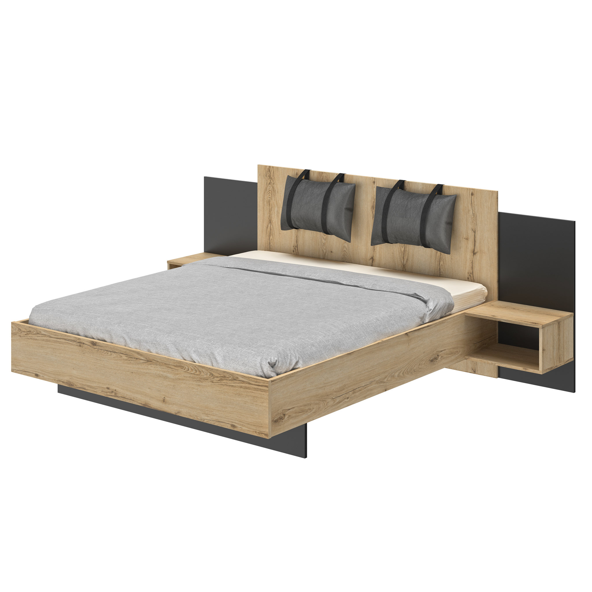 Voir la diapositive 4 : GAMI Lit 140x190 cm avec 2 chevets lambris intégrés MEZOS