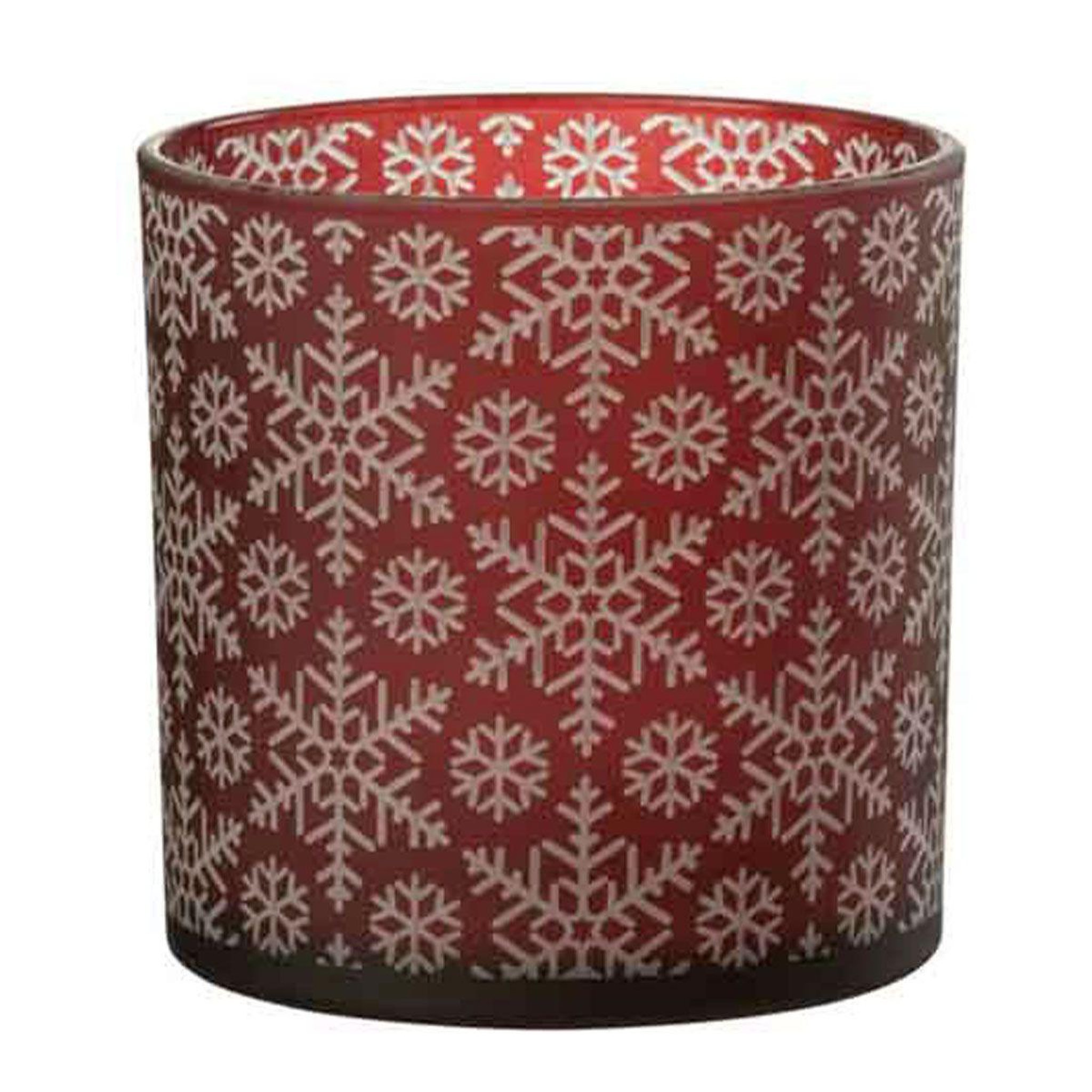 J-LINE Photophore Design en Verre  Neige  15cm Rouge