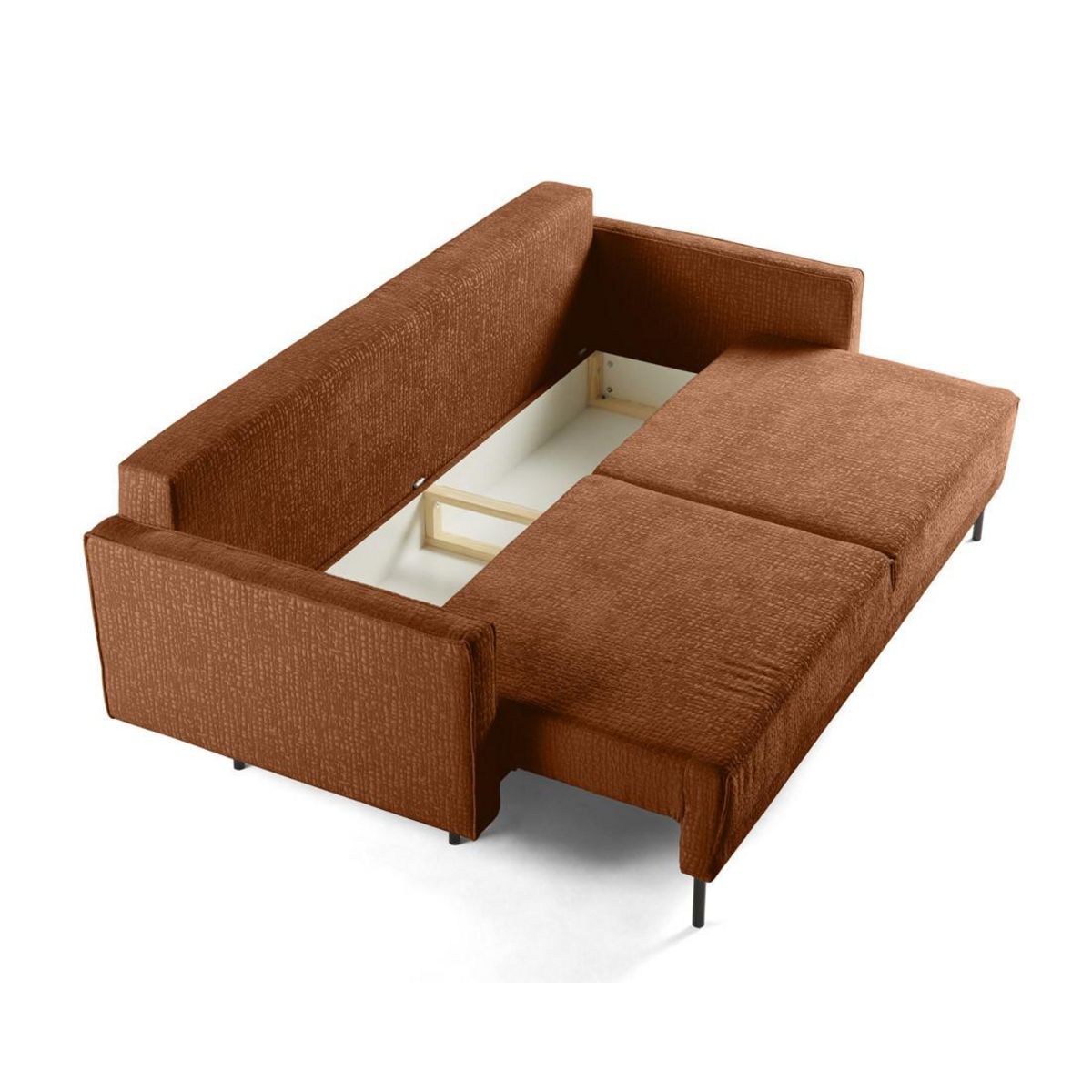 LISA DESIGN Charlie - canapé droit 3 places - convertible avec coffre - en tissu velours relief