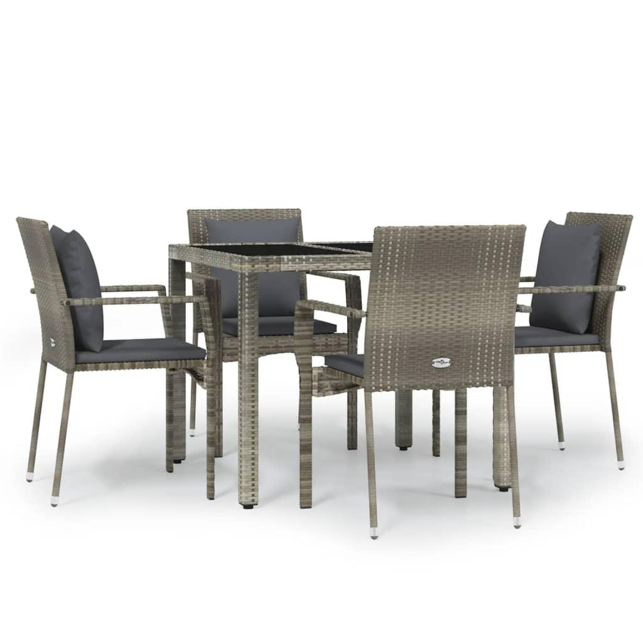 Voir la diapositive 2 : VIDAXL Ensemble a manger de jardin 5 pcs coussins gris resine tressee